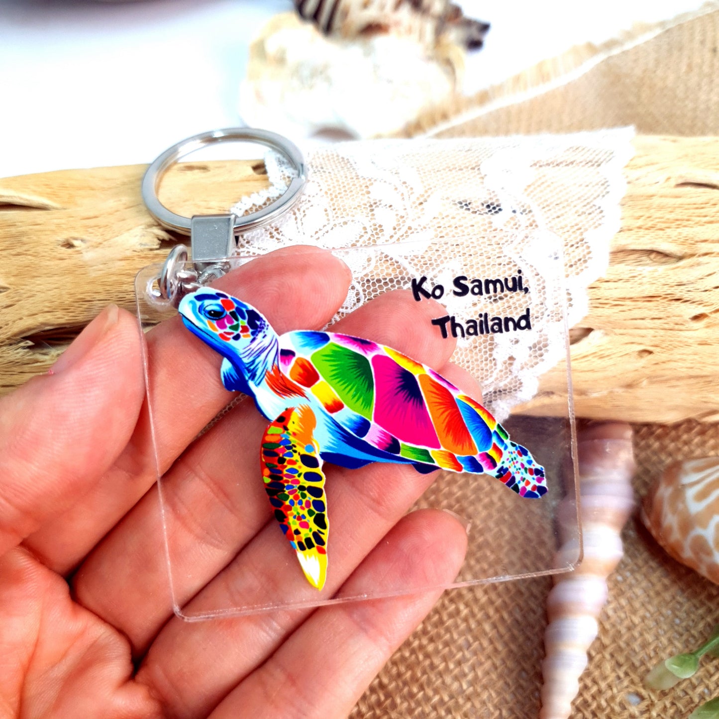 Acrylic Keychain Diving Colorful Turtle