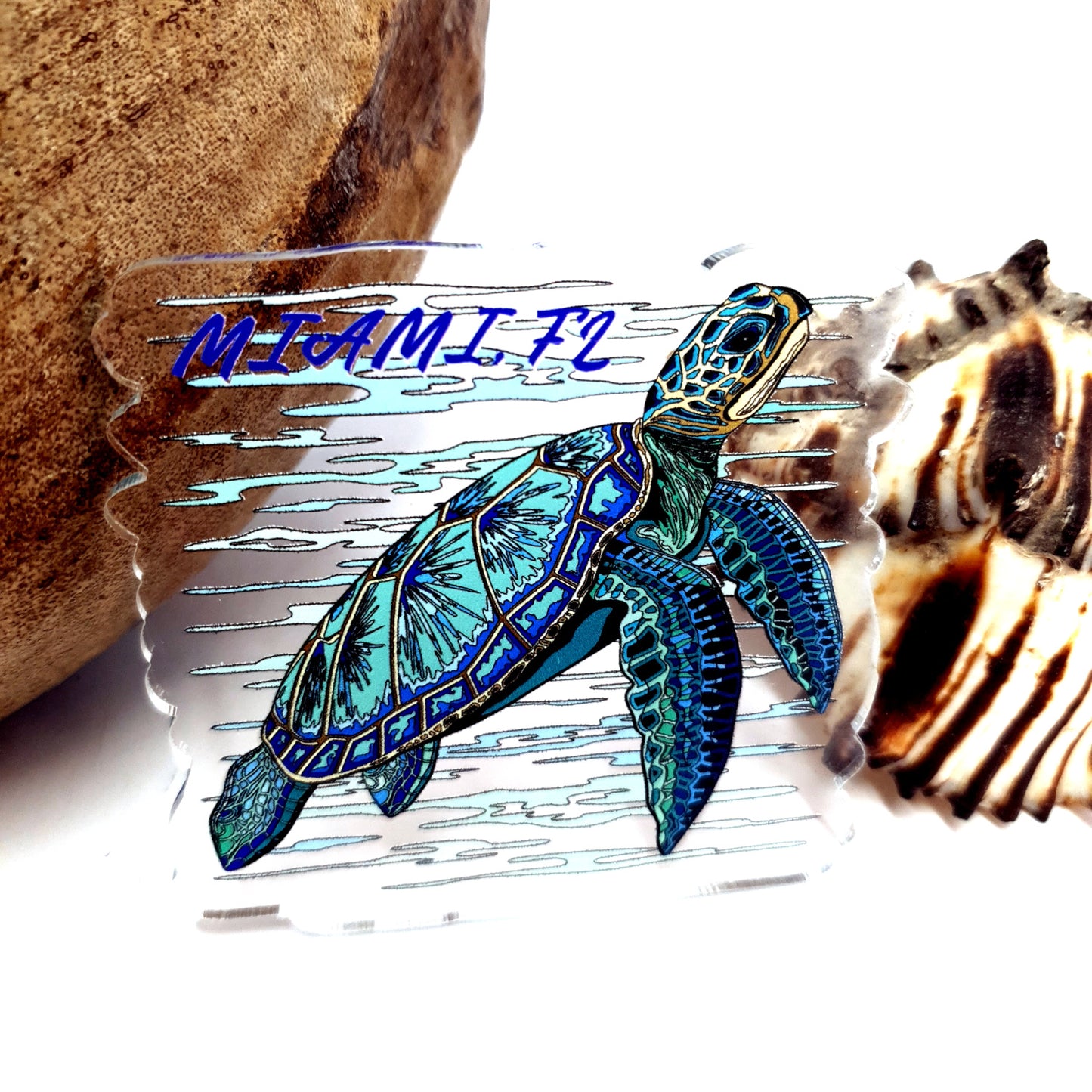Watercolor Blue Turtle Acrylic Fridge Dive Magnet