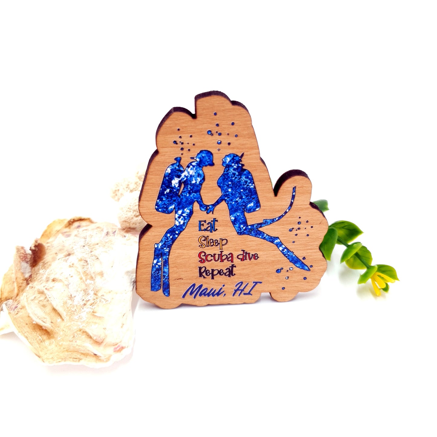 Watercolor Blue Couple Wooden Fridge Magnet