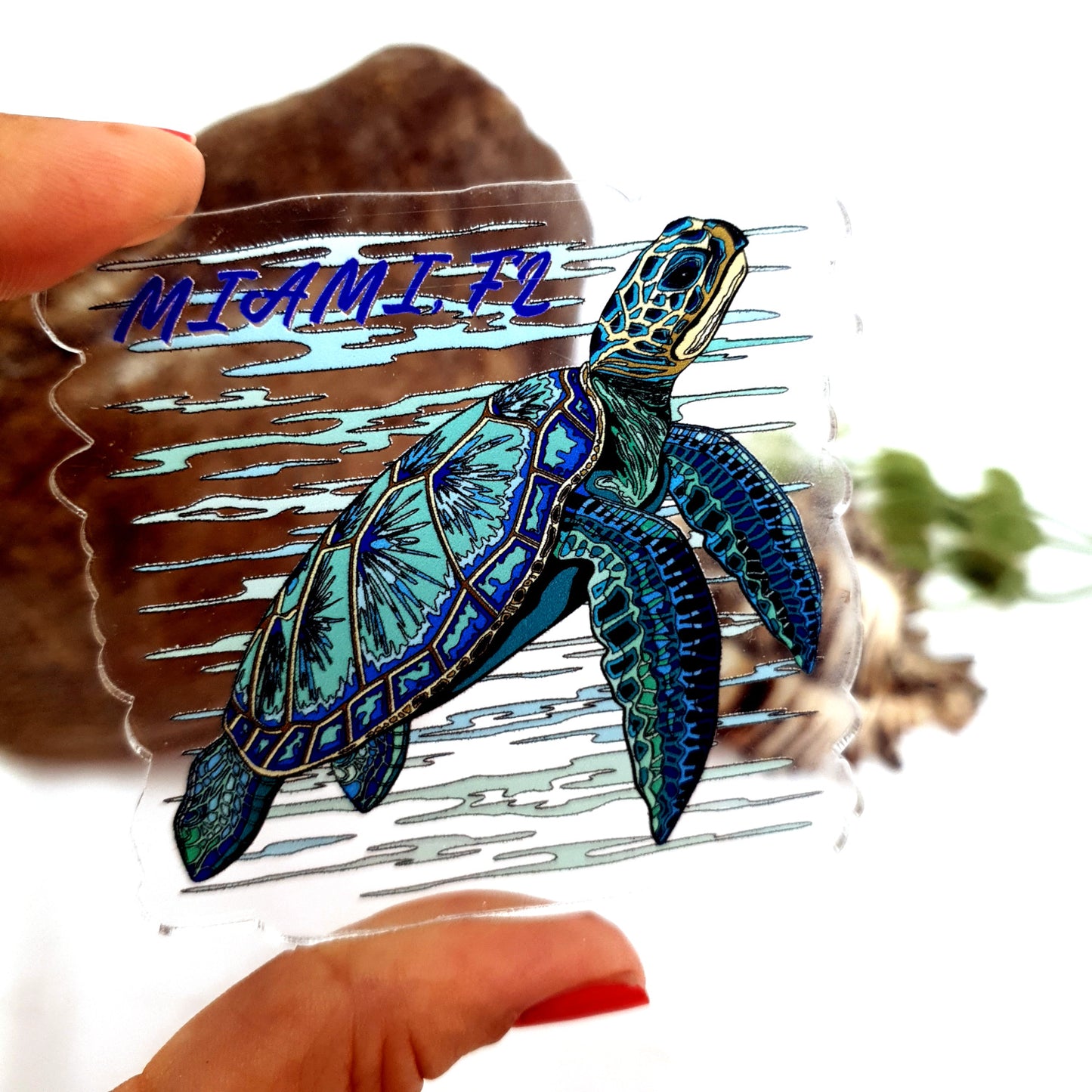 Watercolor Blue Turtle Acrylic Fridge Dive Magnet