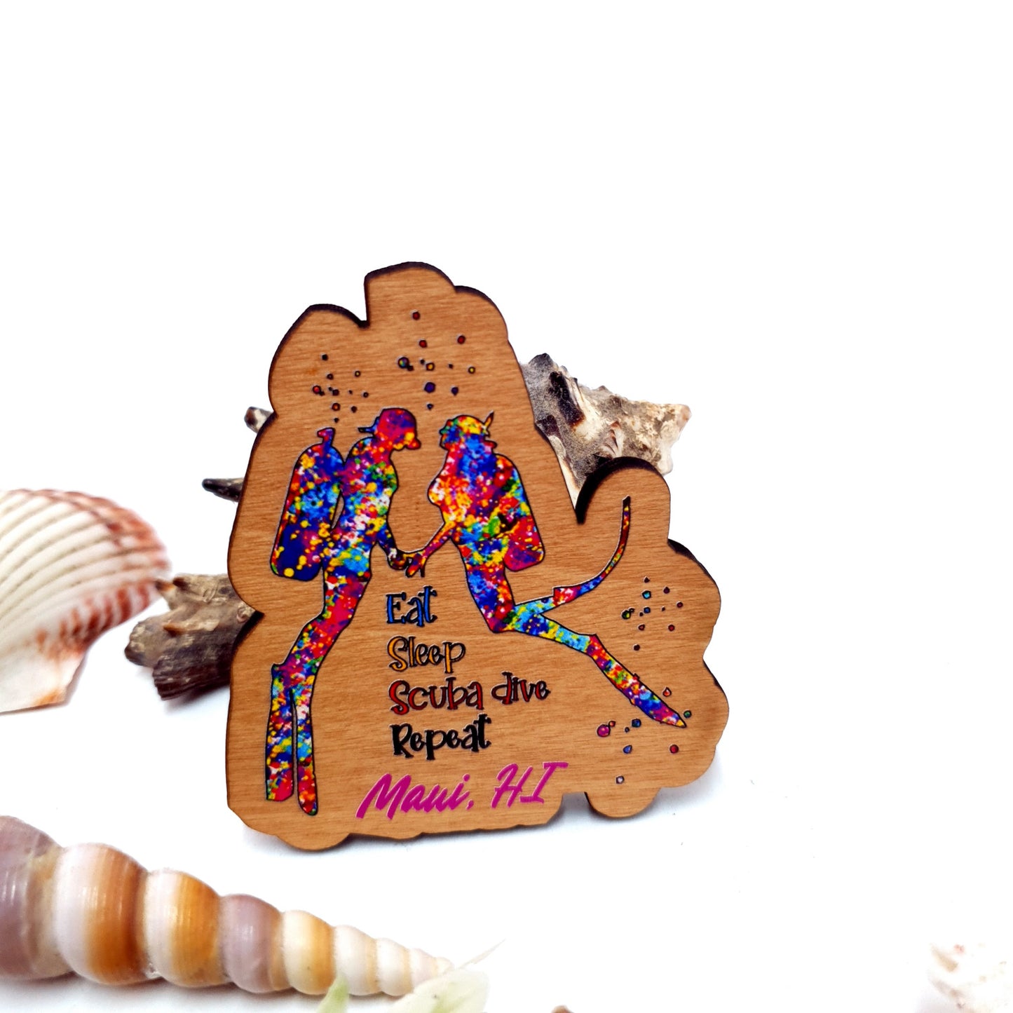 Watercolor Couple Dive Wooden Magnet