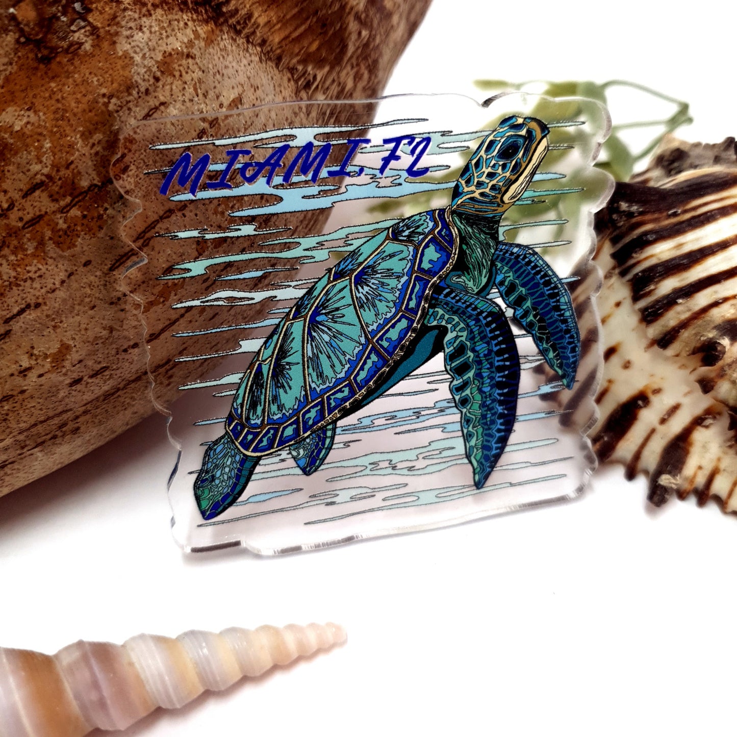 Watercolor Blue Turtle Acrylic Fridge Dive Magnet