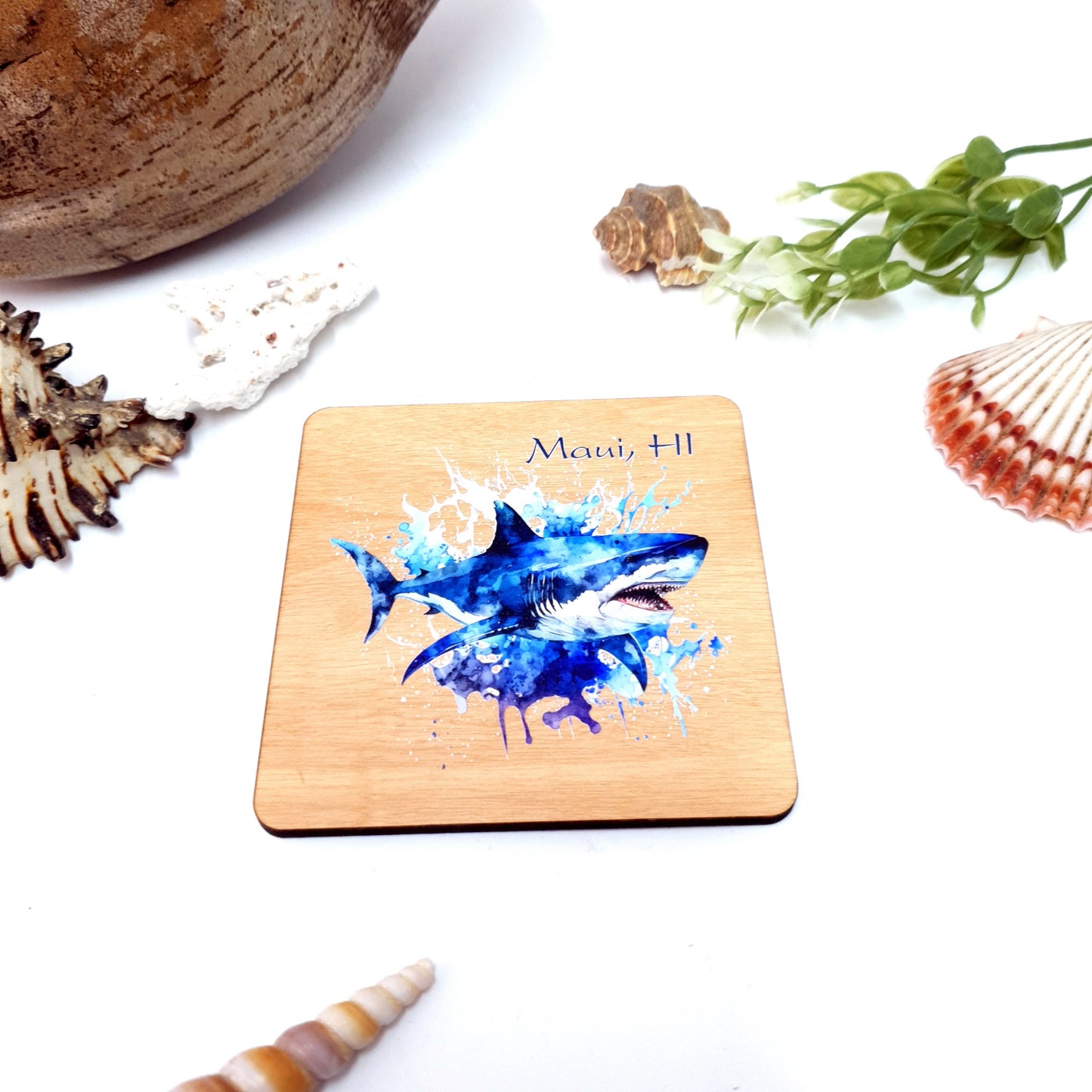 Watercolor Sharks Wooden Dive Coaster