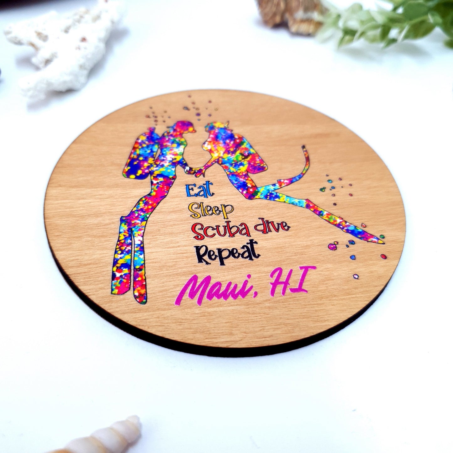 Watercolor Couple Wooden Dive Coaster