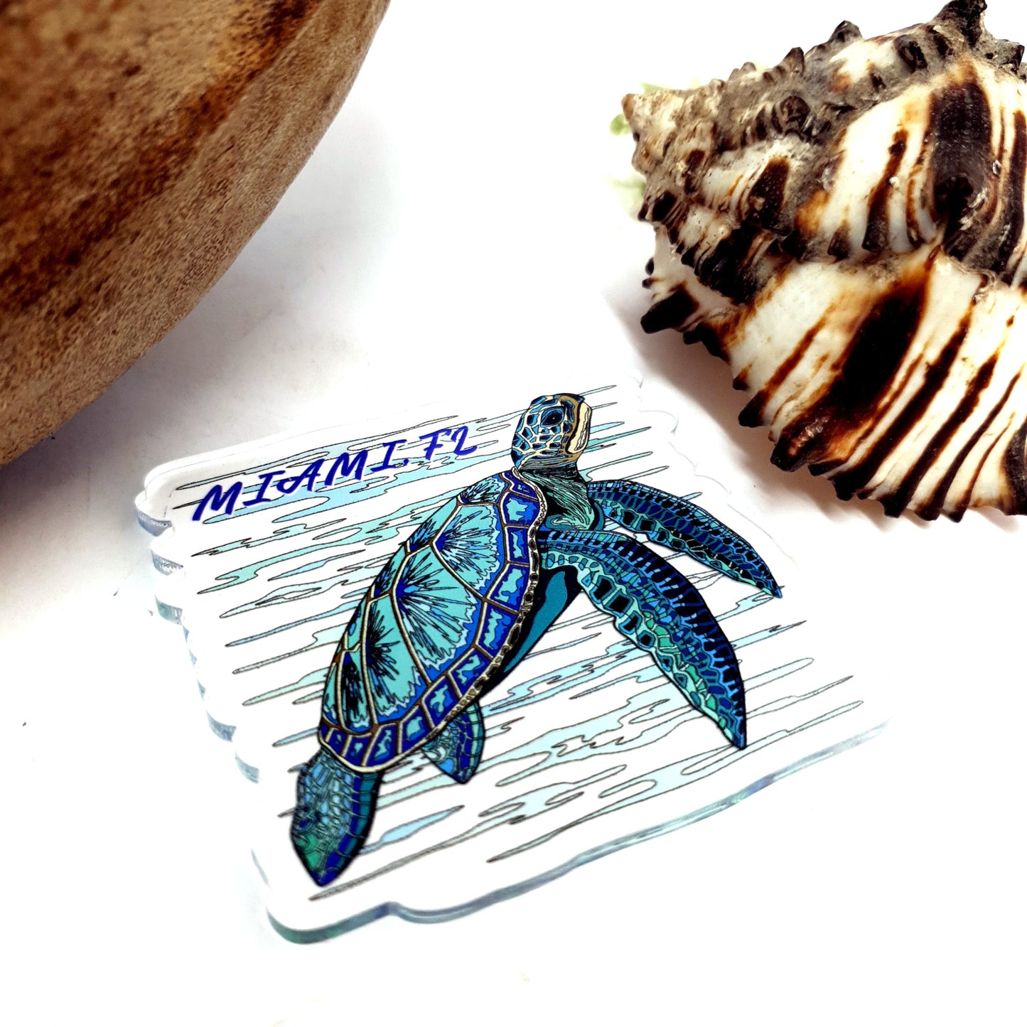 Watercolor Blue Turtle Acrylic Fridge Dive Magnet