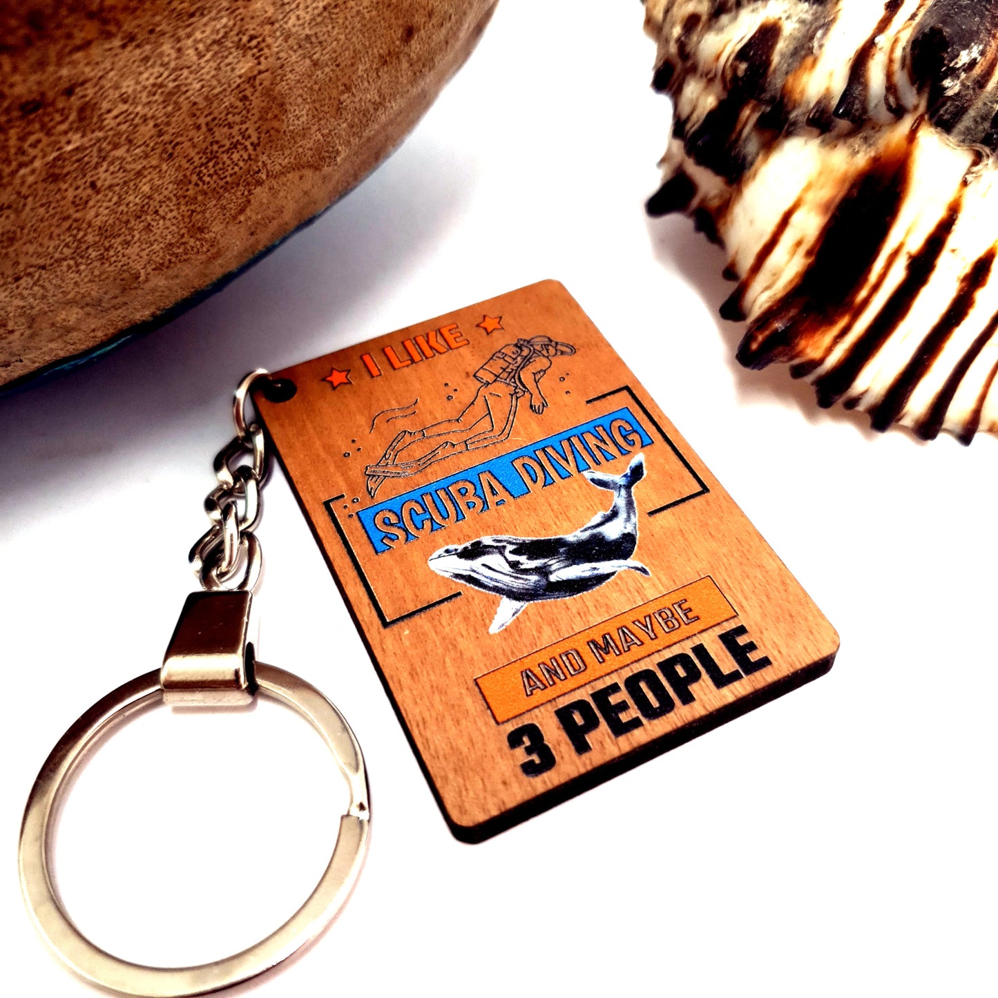 I Like Scuba Wooden Keychain