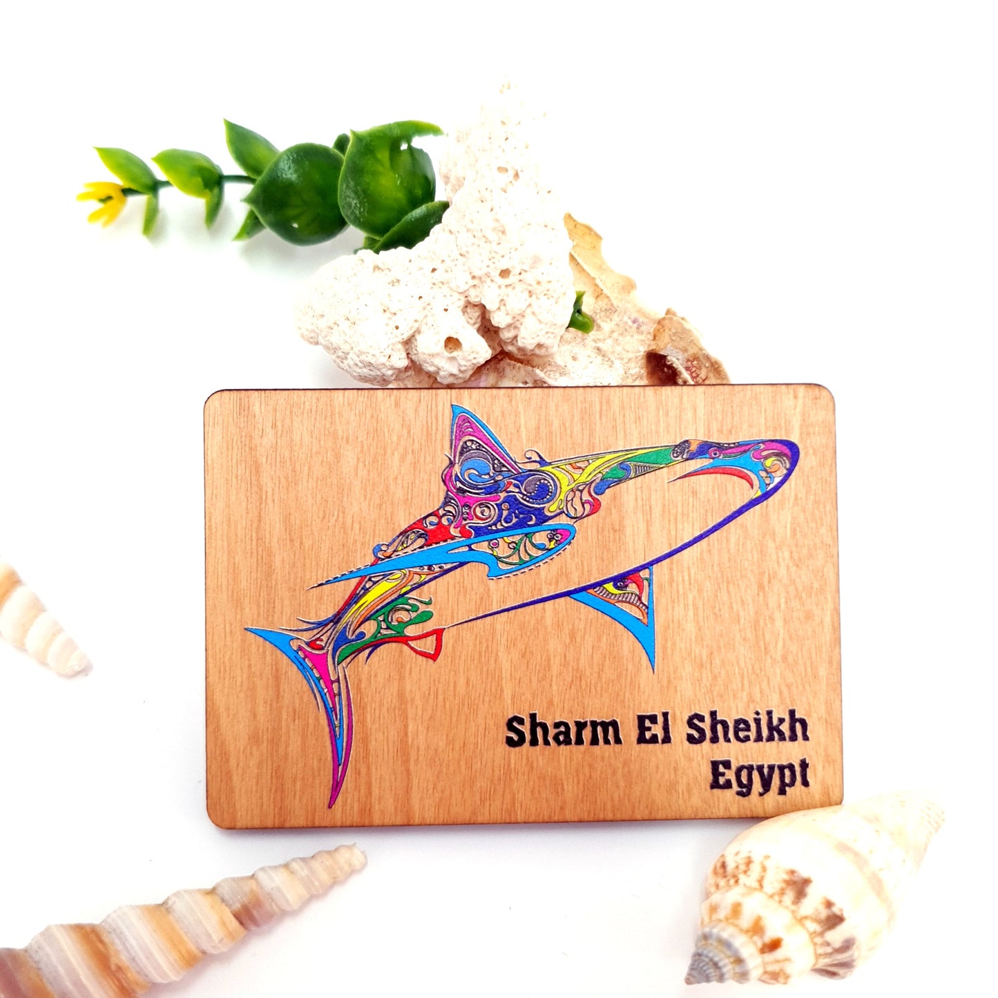 Tribal Shark Dive Wooden Magnet