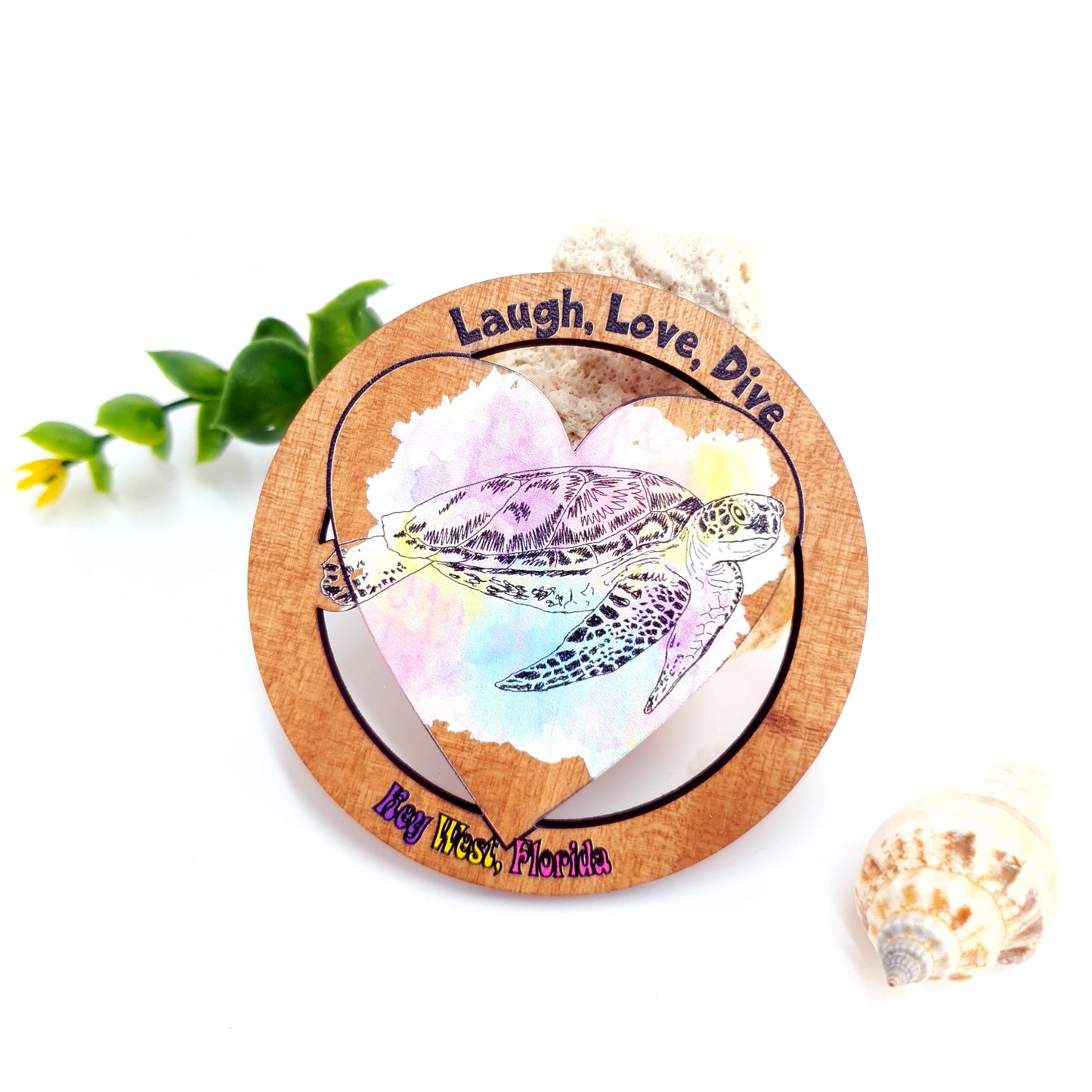 Turtle Heart Wooden Fridge Magnet