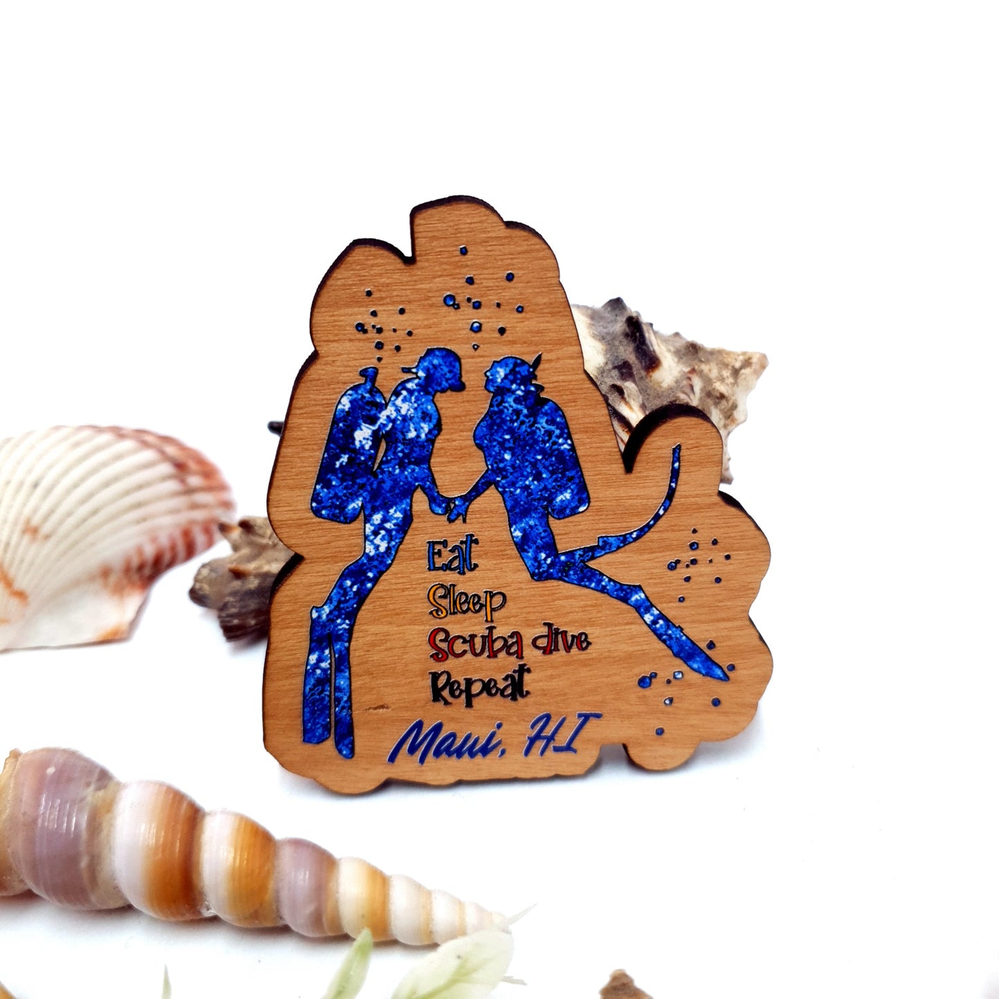 Watercolor Blue Couple Wooden Fridge Magnet