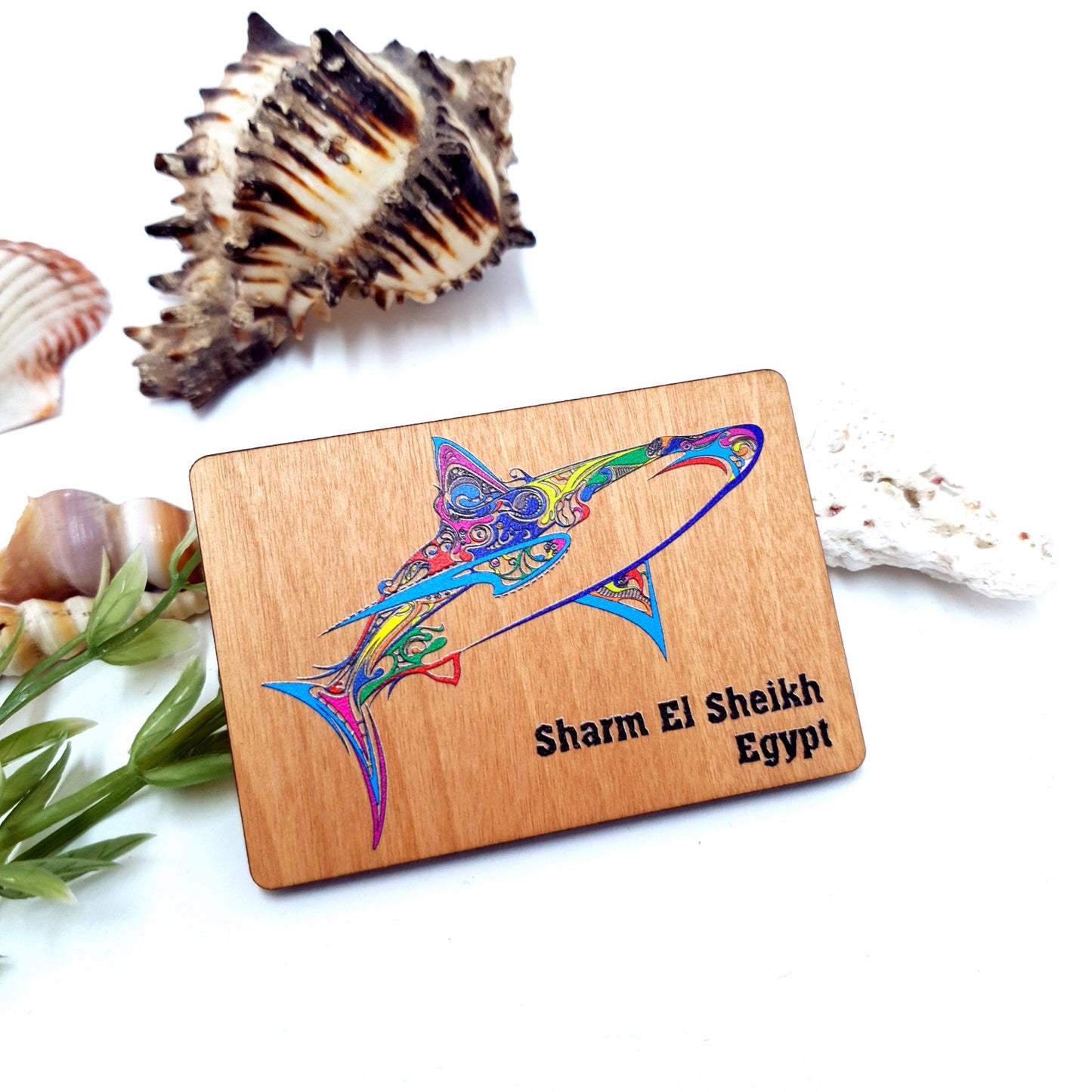 Tribal Shark Dive Wooden Magnet