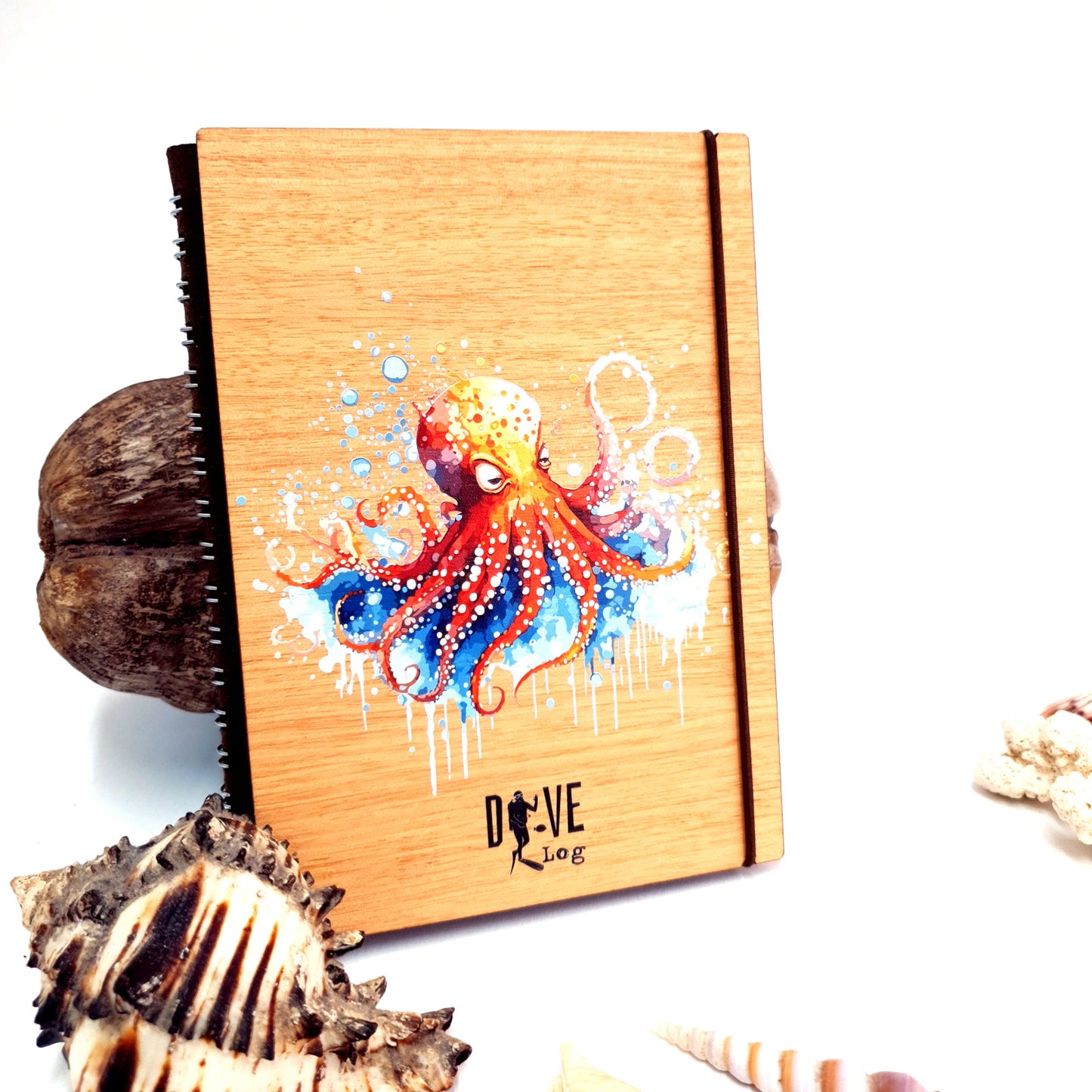 Watercolor Octopus Wooden Dive Log