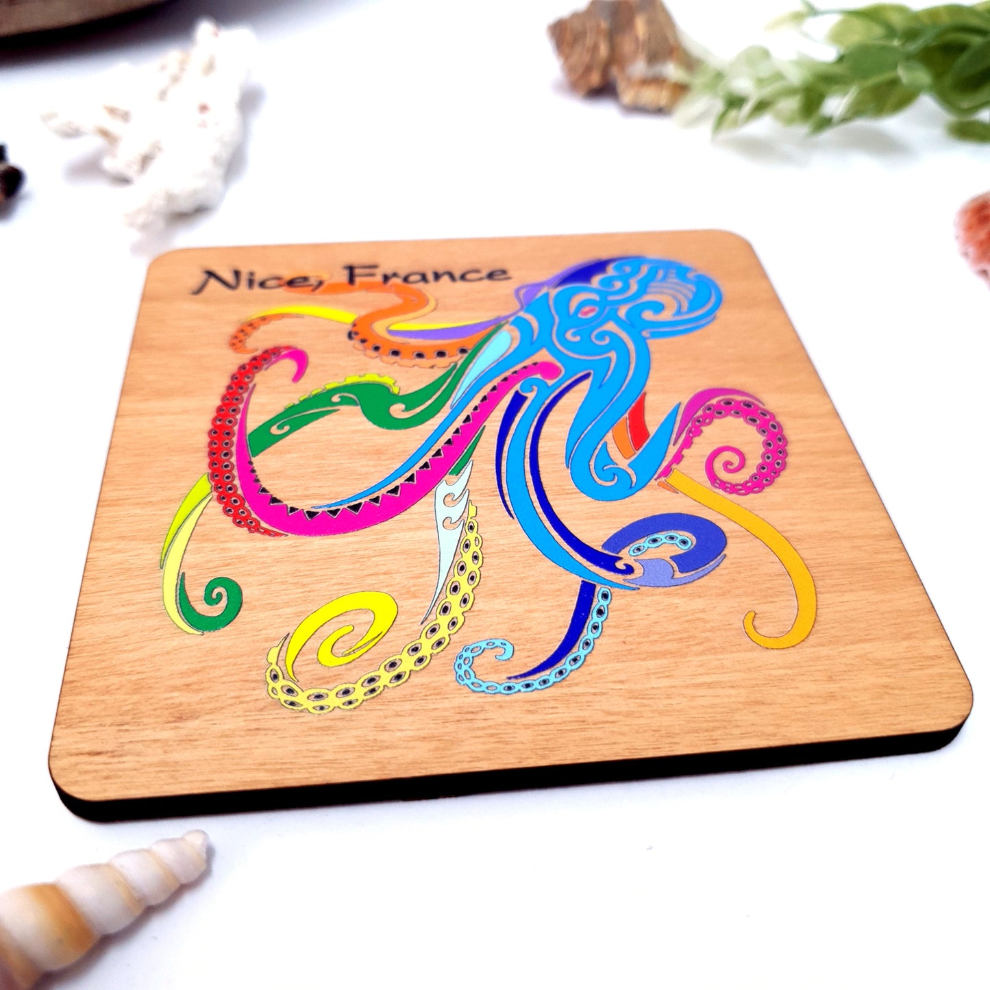Watercolor Octopus Dive Wooden Magnet