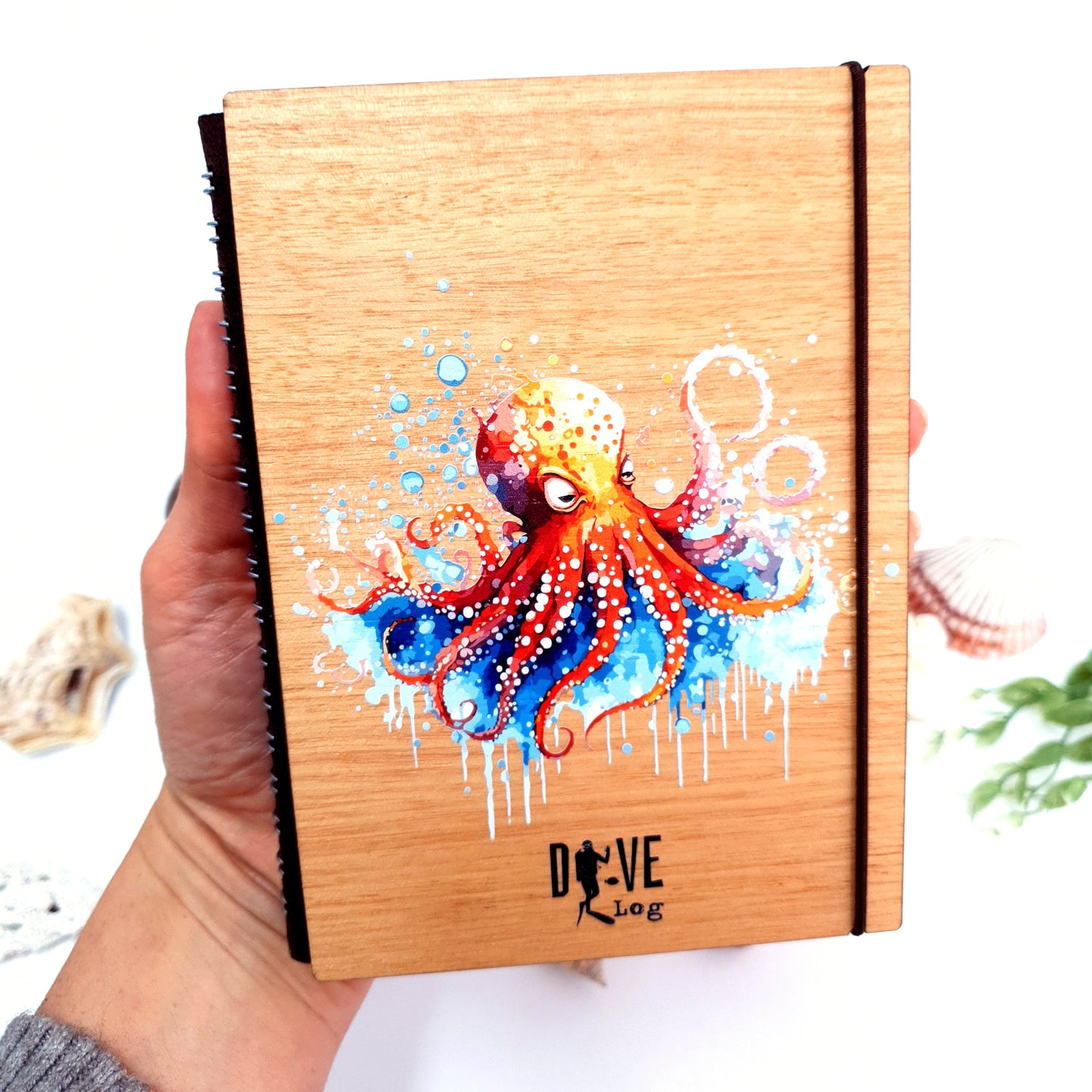Watercolor Octopus Wooden Dive Log