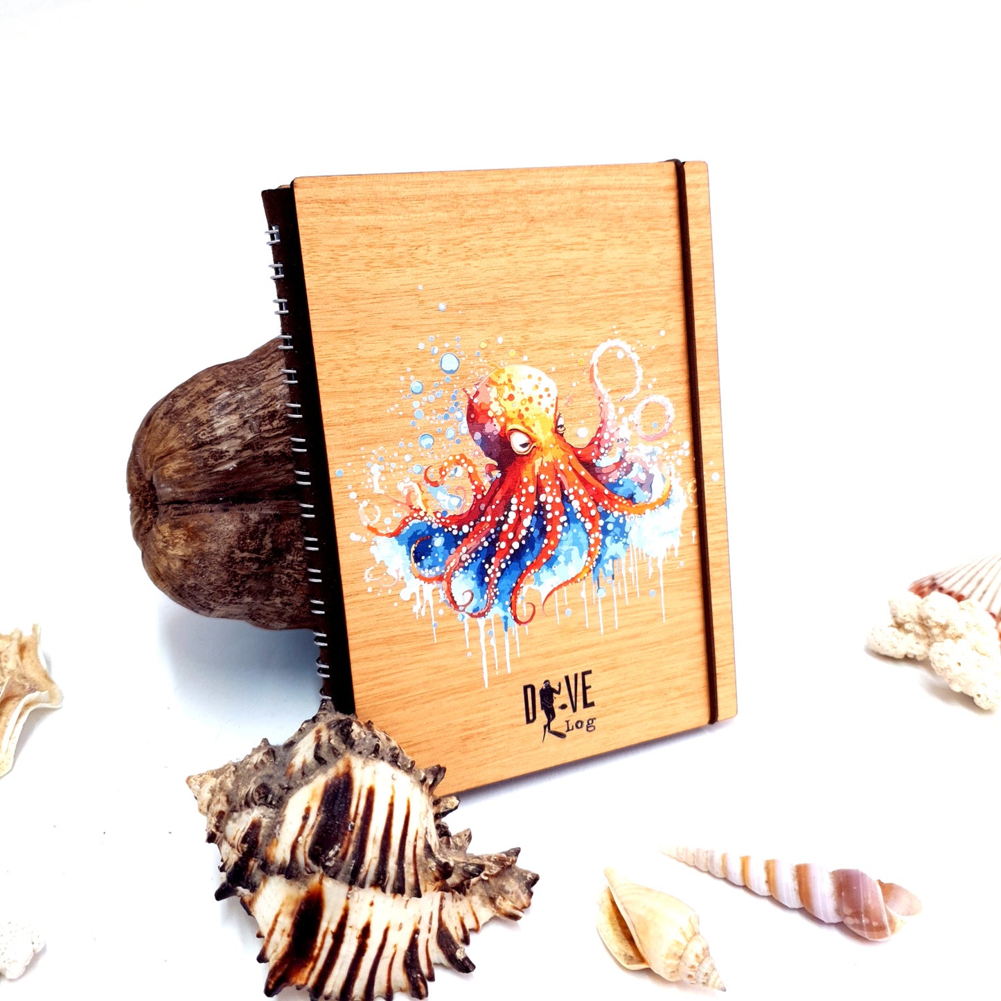 Watercolor Octopus Wooden Dive Log