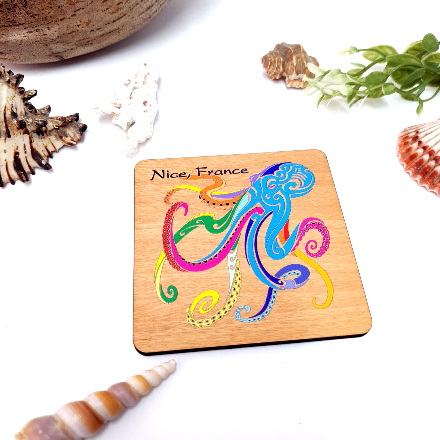Watercolor Octopus Dive Wooden Magnet