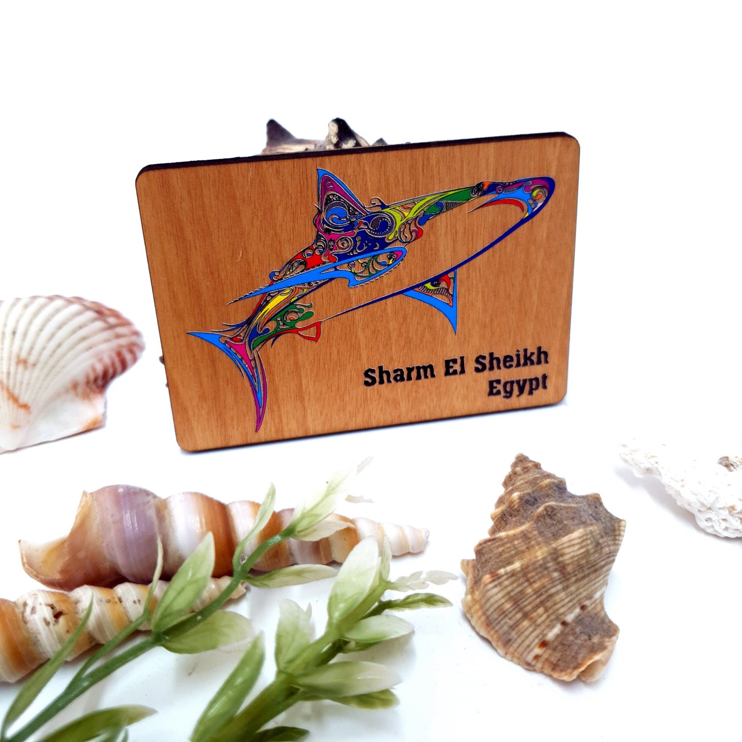 Tribal Shark Dive Wooden Magnet