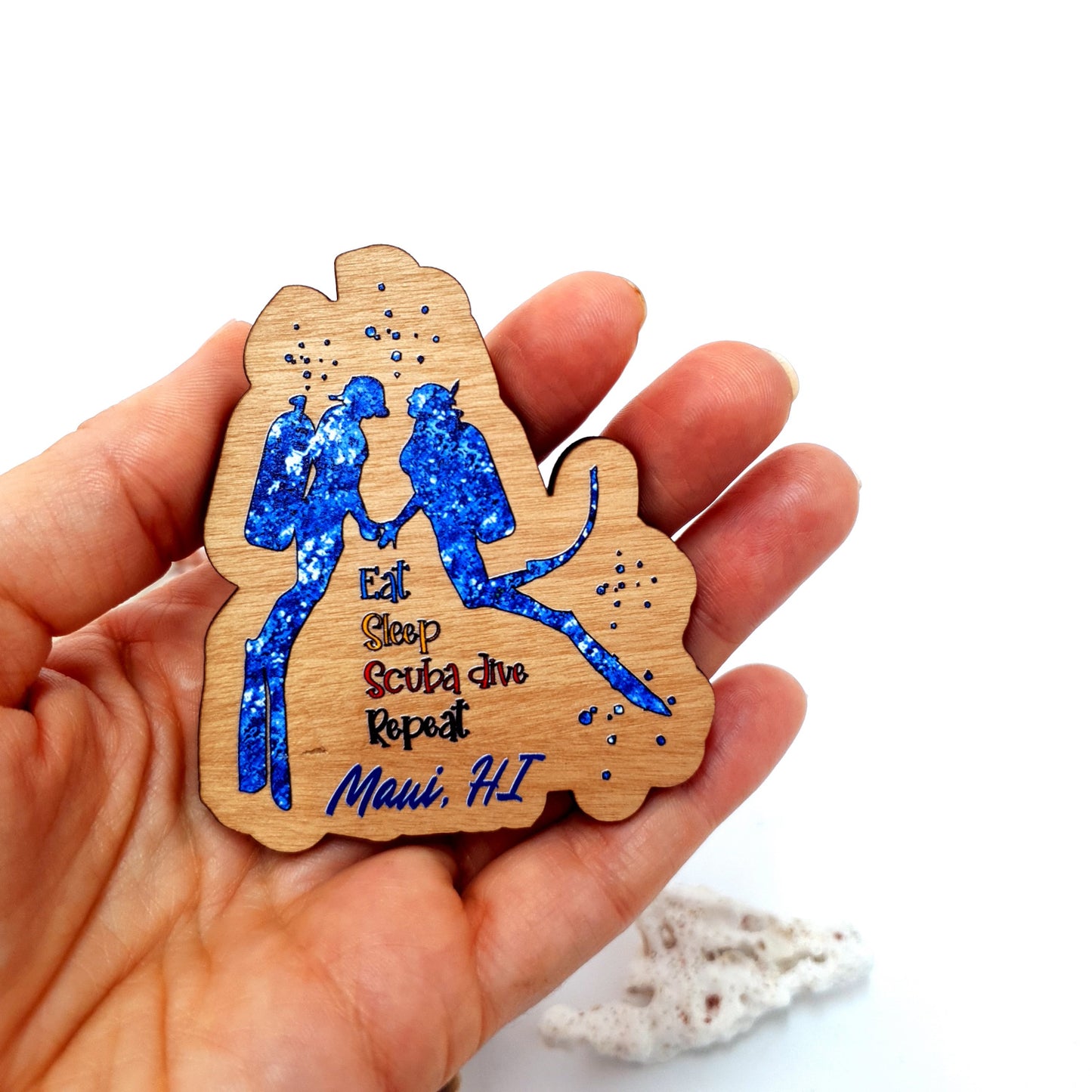 Watercolor Blue Couple Wooden Fridge Magnet