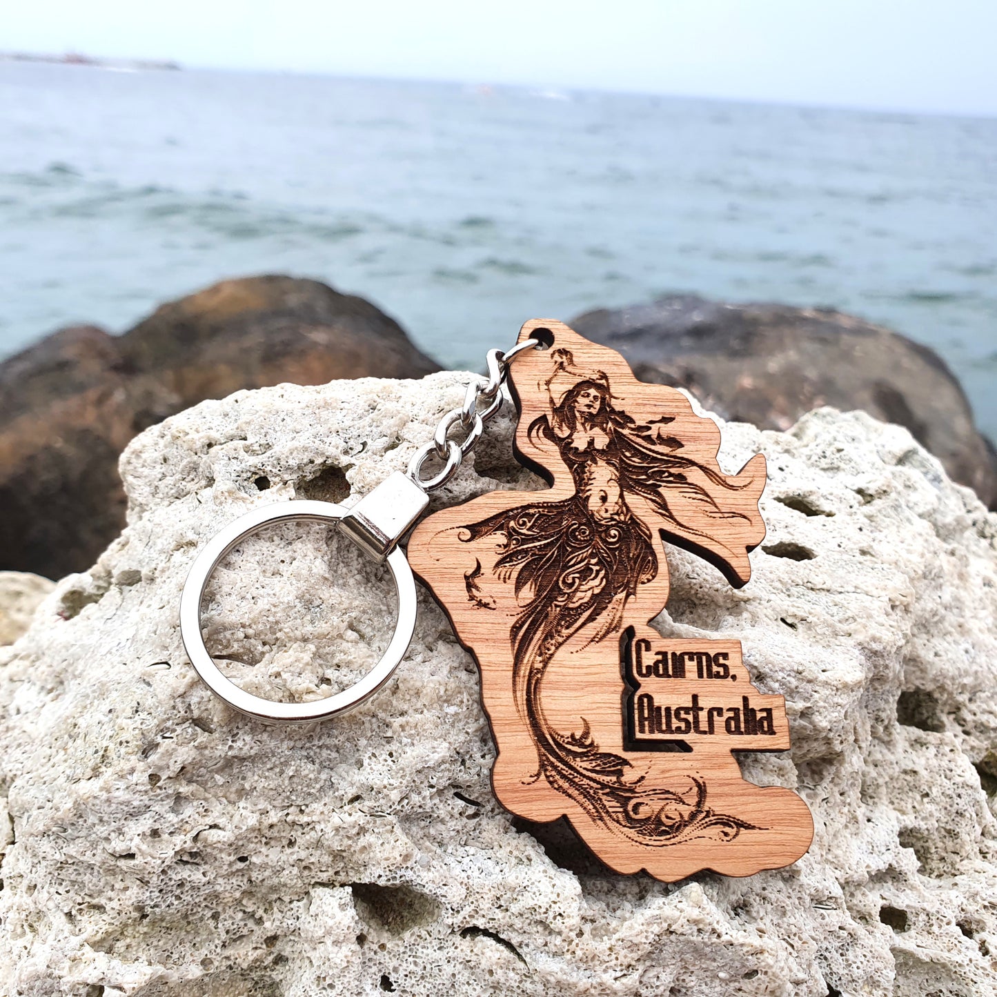 Engraved Wooden Keychain Mermaid