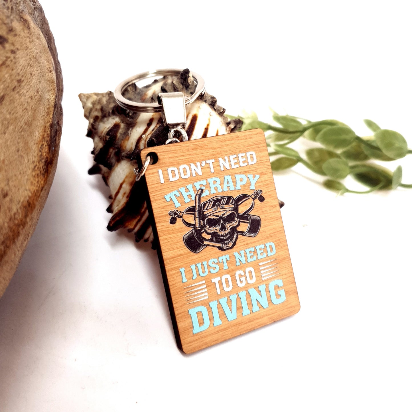 Therapy Diving Wooden Keychain