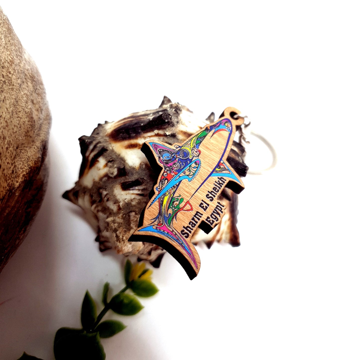 Wooden Dive Keychain Tribal Shark