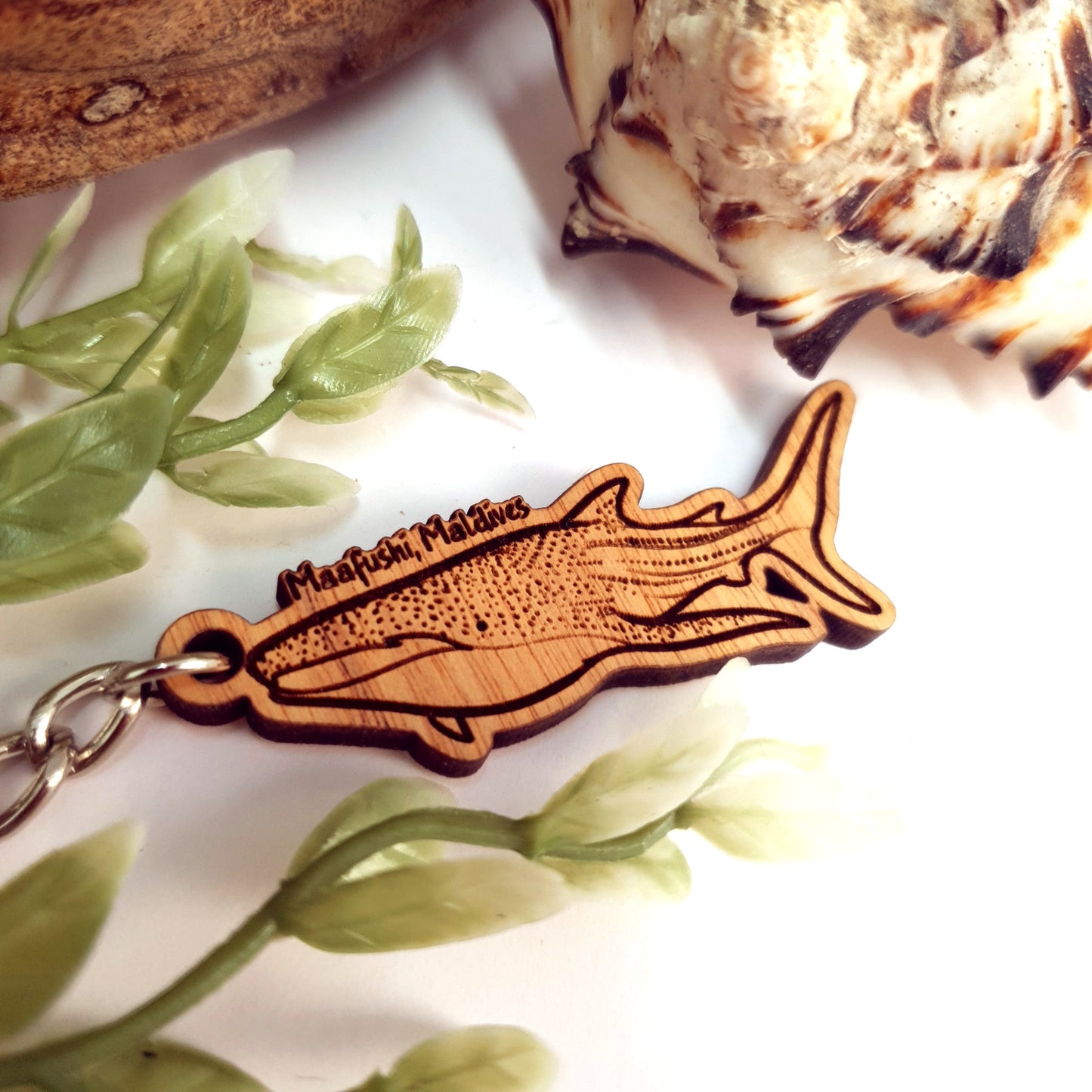 Engraved Whaleshark Wooden Keychain