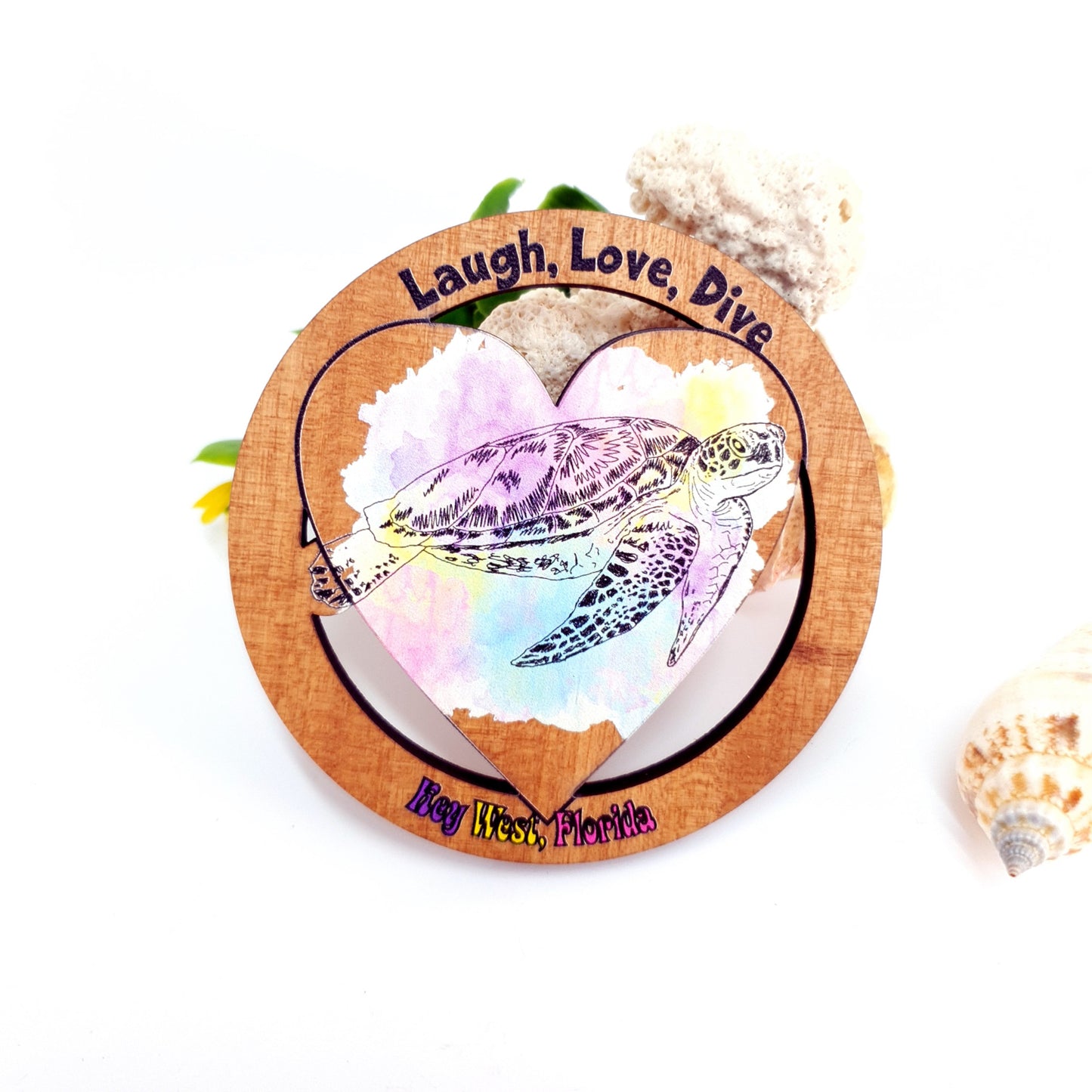 Turtle Heart Wooden Fridge Magnet