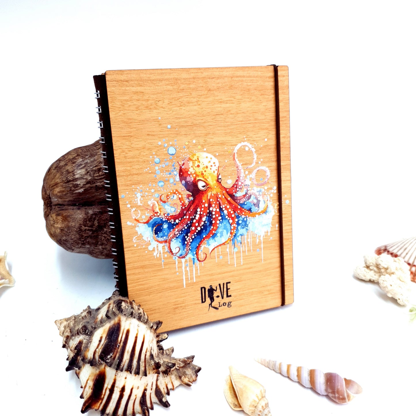 Watercolor Octopus Wooden Dive Log
