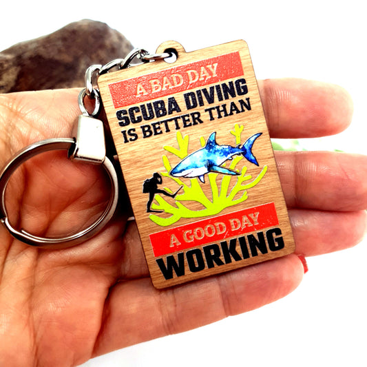 Bad Day Diving Wooden Keychain