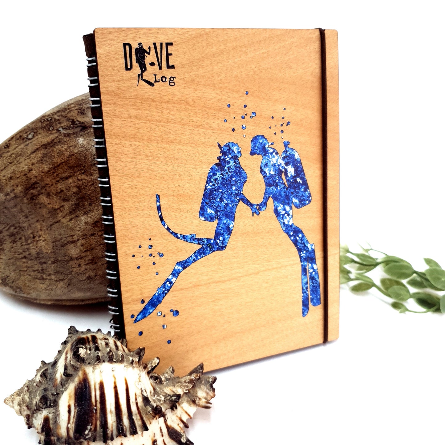 Blue Watercolor Couple Wooden Dive Log