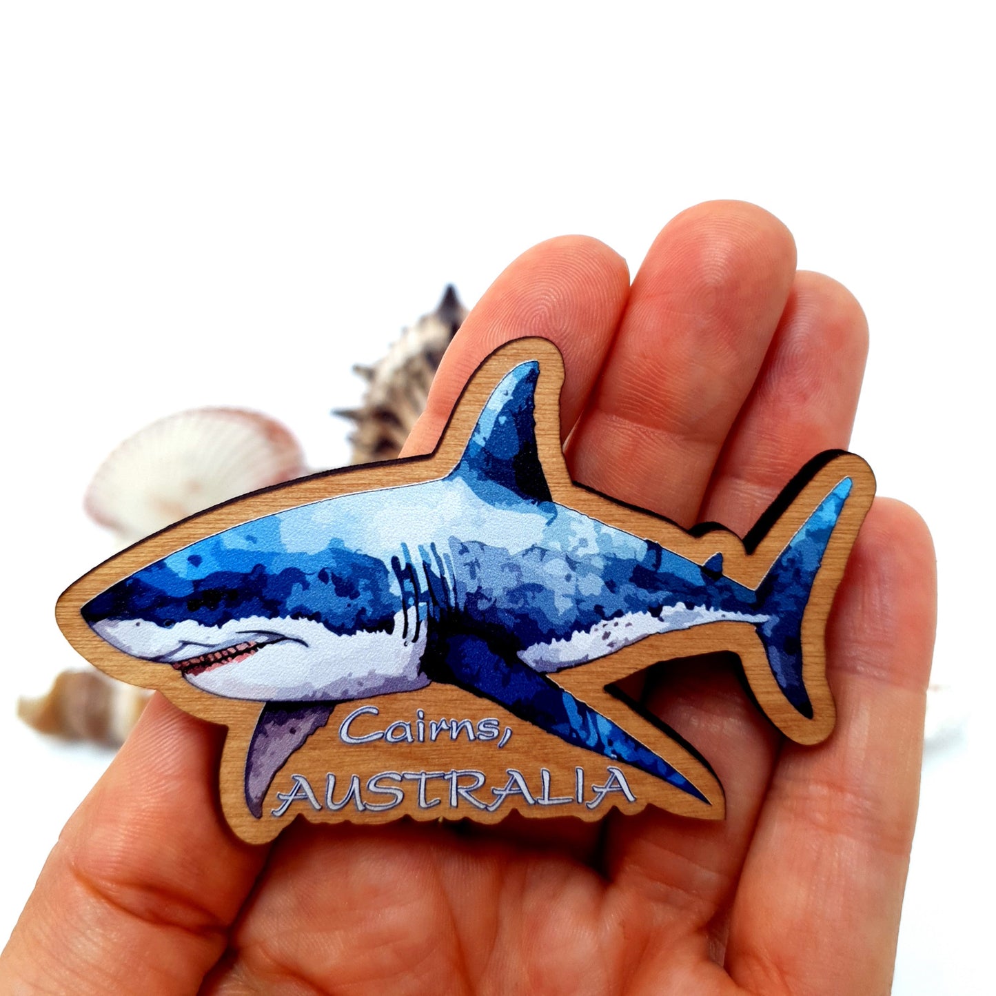 Blue Shark Wooden Fridge Magnet