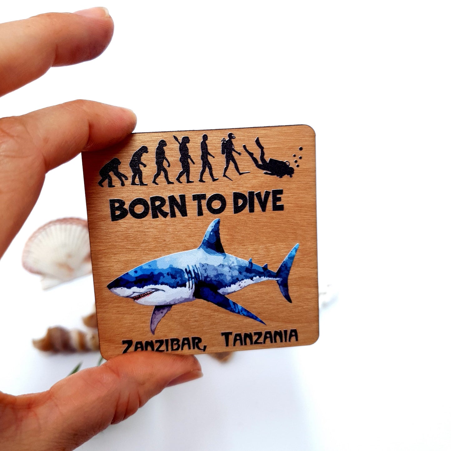 Born to Dive Wooden Fridge Dive Magnet