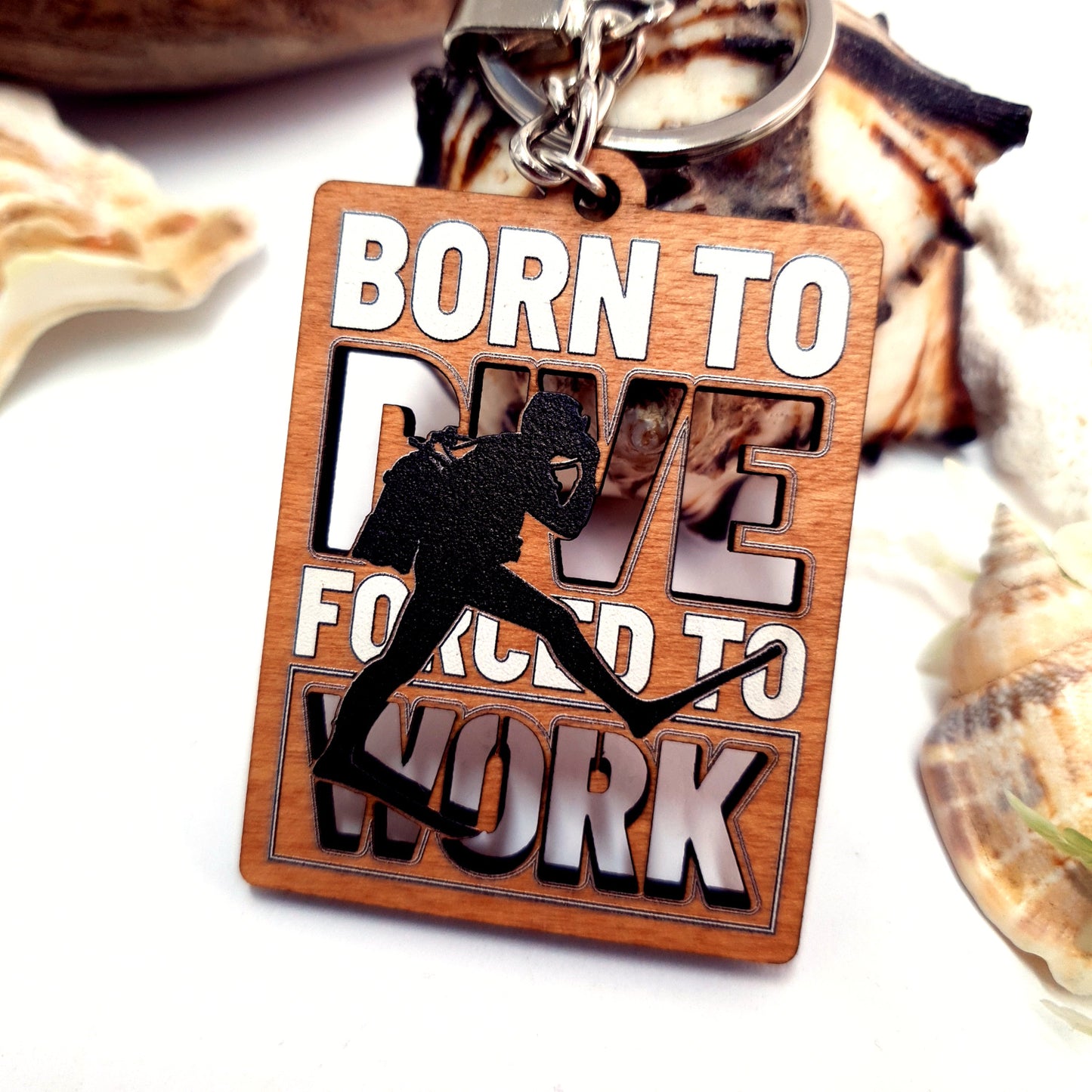 Wooden Keychain Born to Dive