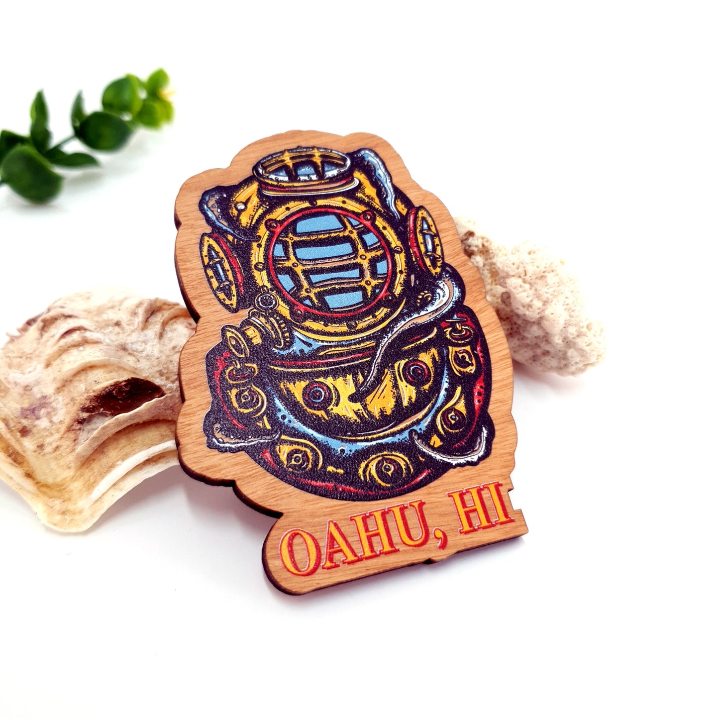 Hiding Octopus Wooden Fridge Magnet