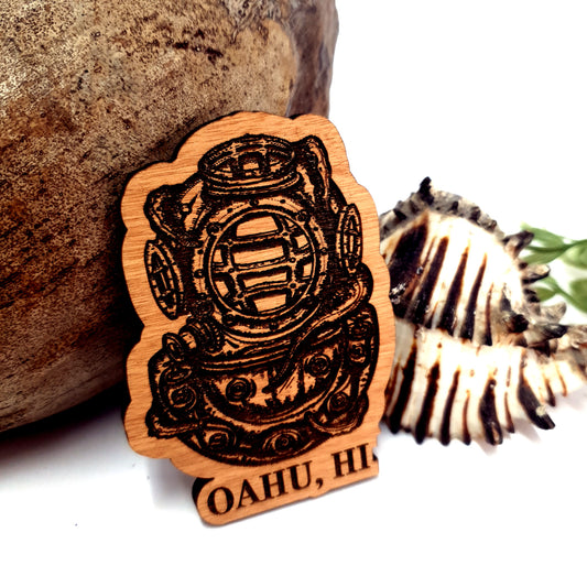 Engraved Helmet Wooden Fridge Magnet