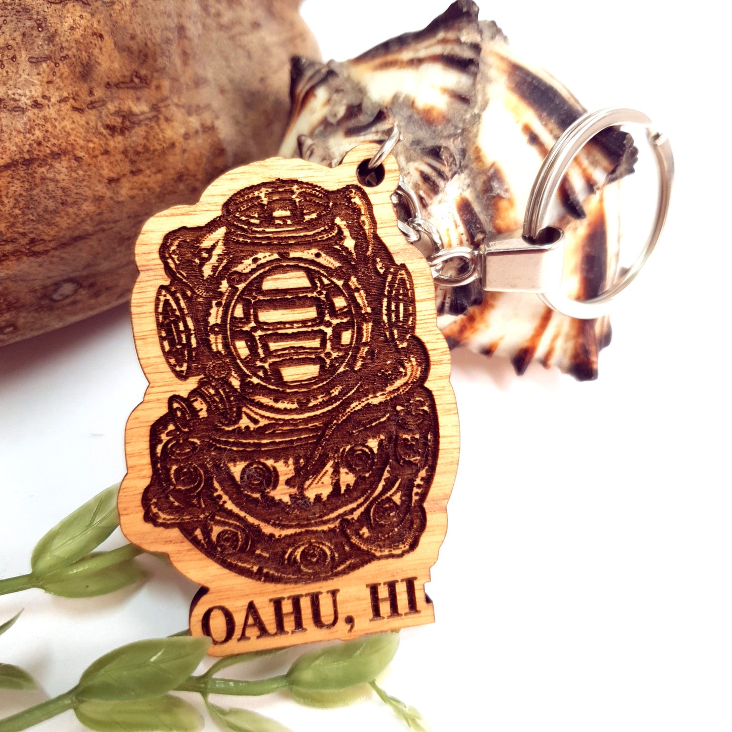 Engraved Helmet Wooden Keychain