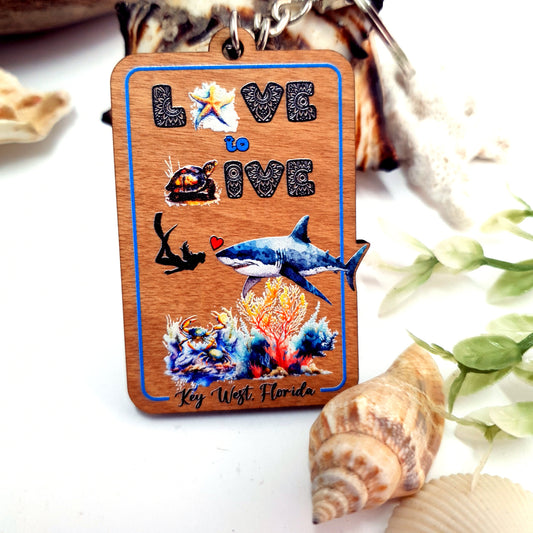 Wooden Keychain Love to Dive