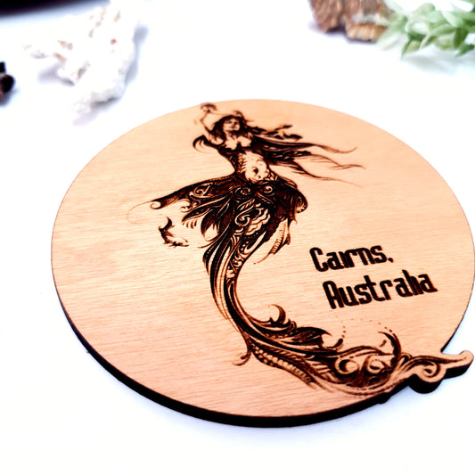 Mermaid Engraved Wooden Dive Coaster