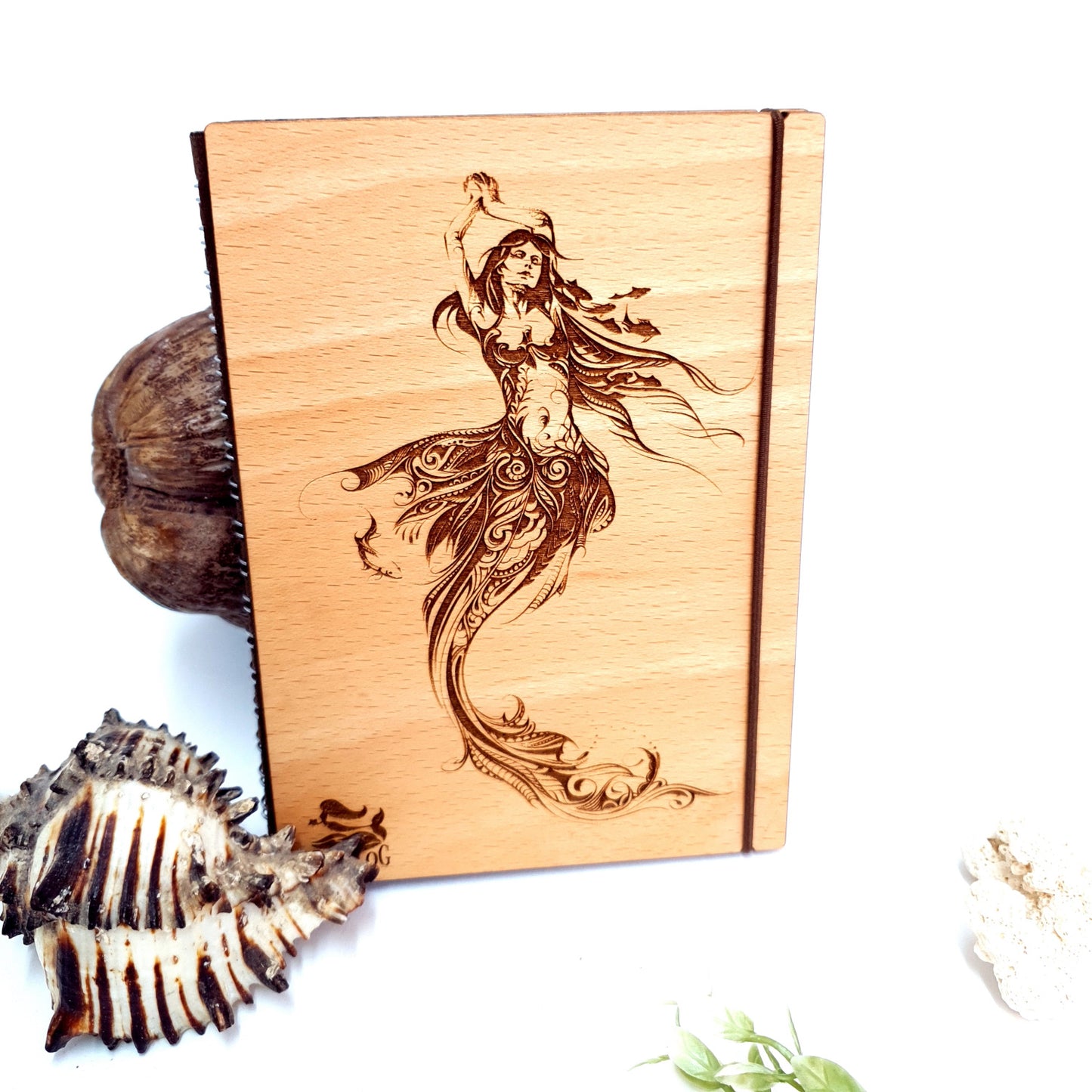 Engraved Mermaid Wooden Dive Log