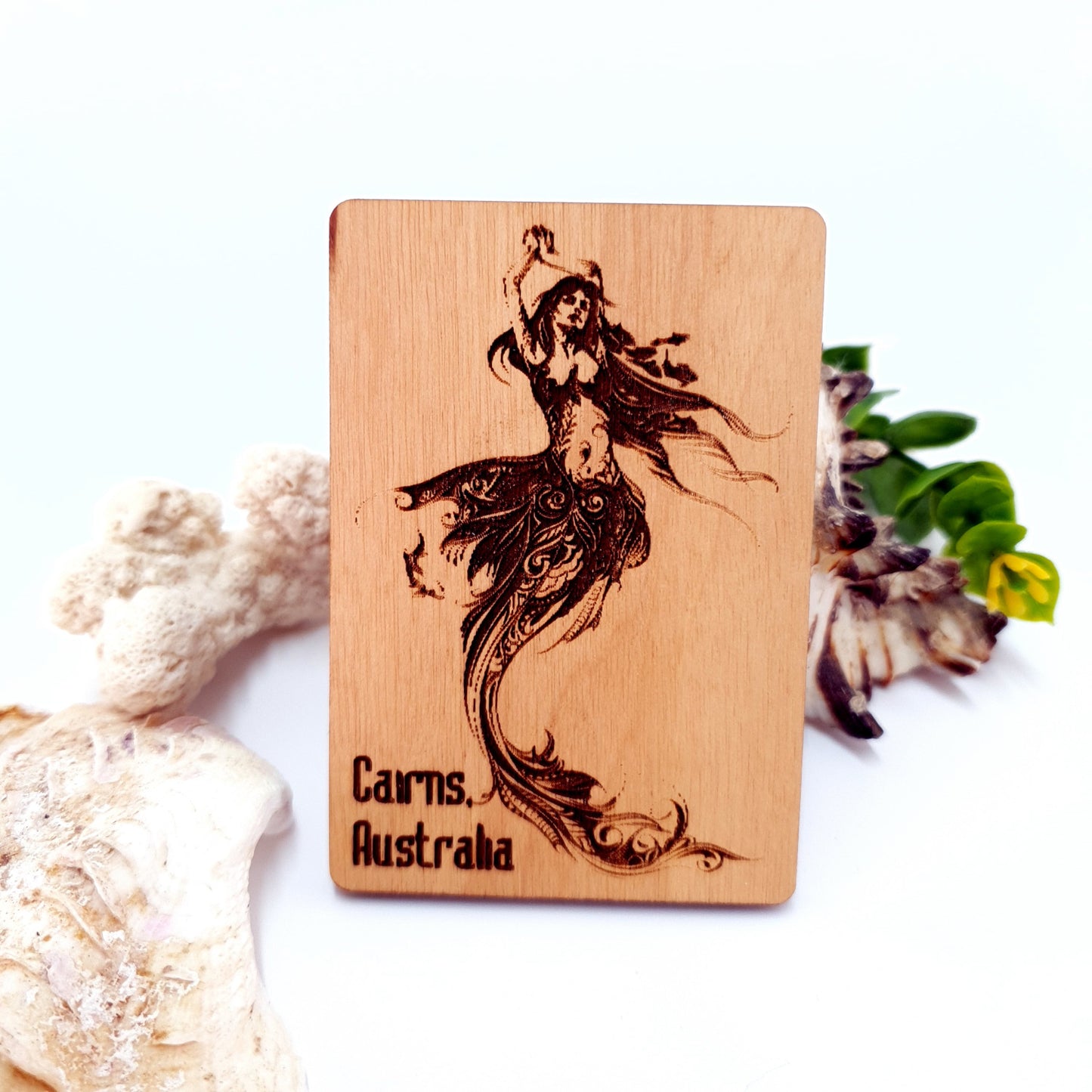 Engraved Mermaid Wooden Fridge Magnet