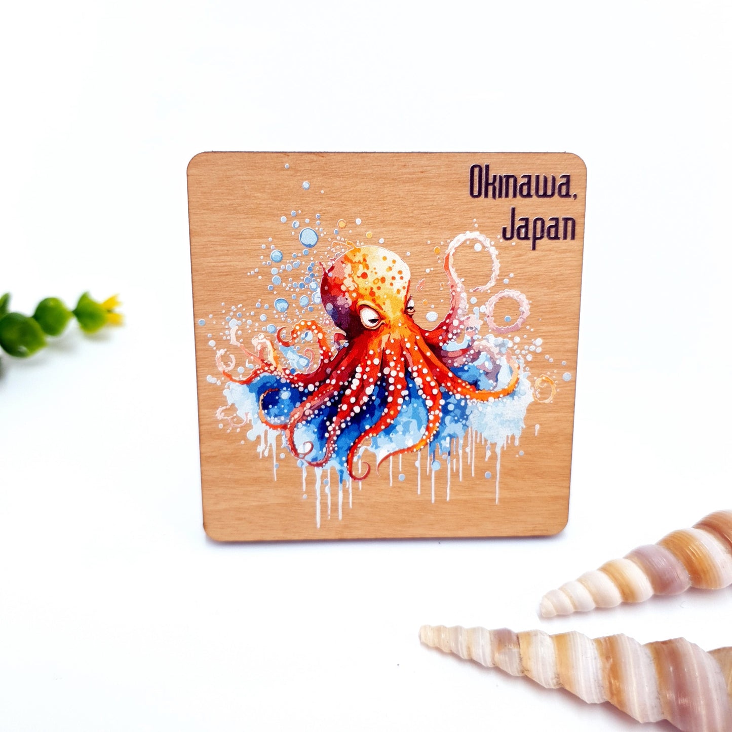 Orange Octopus Wooden Fridge Magnet