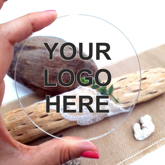 PRINTED ACRYLIC COASTER WITH YOUR LOGO AND WEBSITE CIRCLE