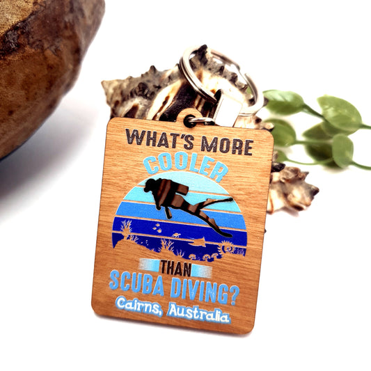 Cooler Diving Wooden Keychain