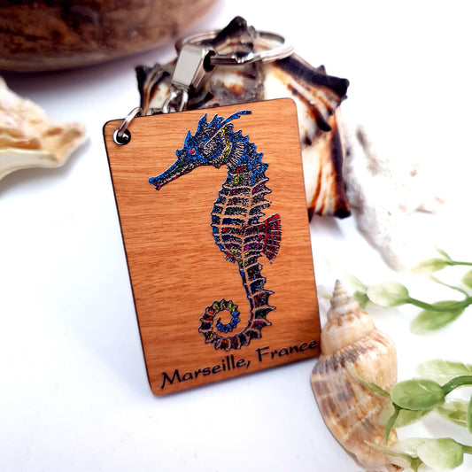 Wooden Dive Keychain Seahorse