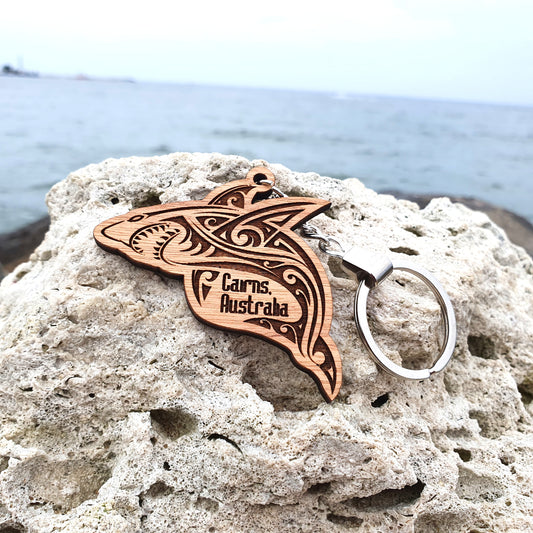 Engraved Wooden Keychain Shark