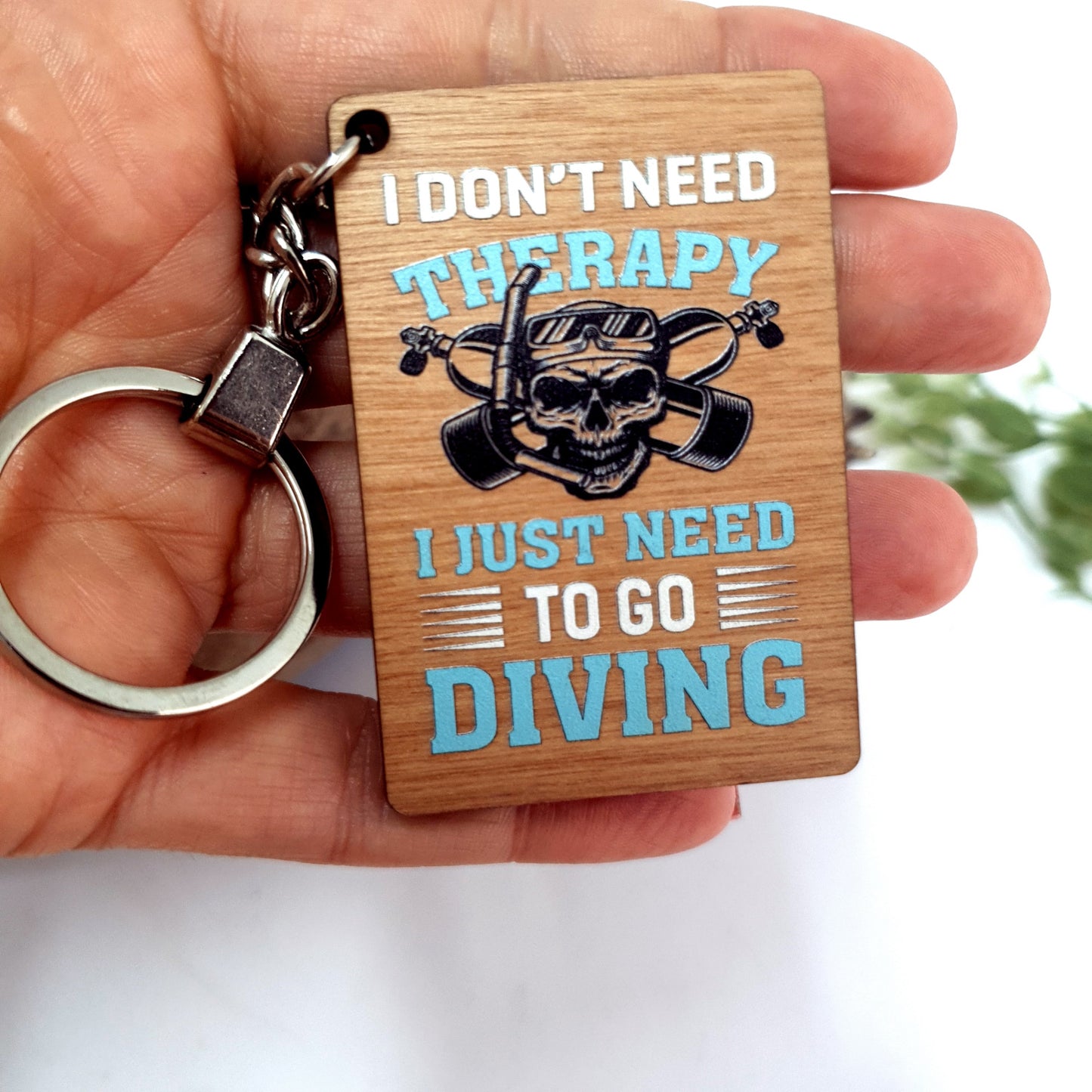 Therapy Diving Wooden Keychain