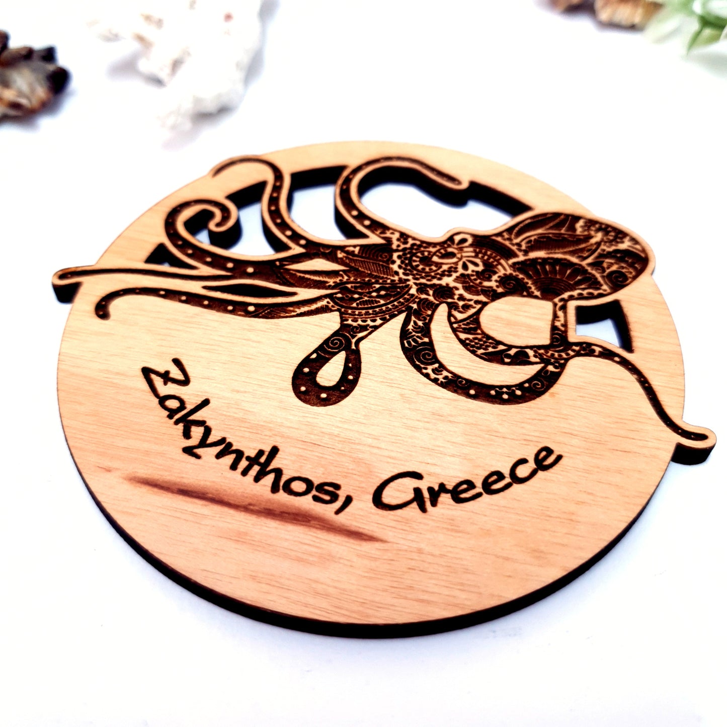 Octopus Engraved Wooden Dive Coaster