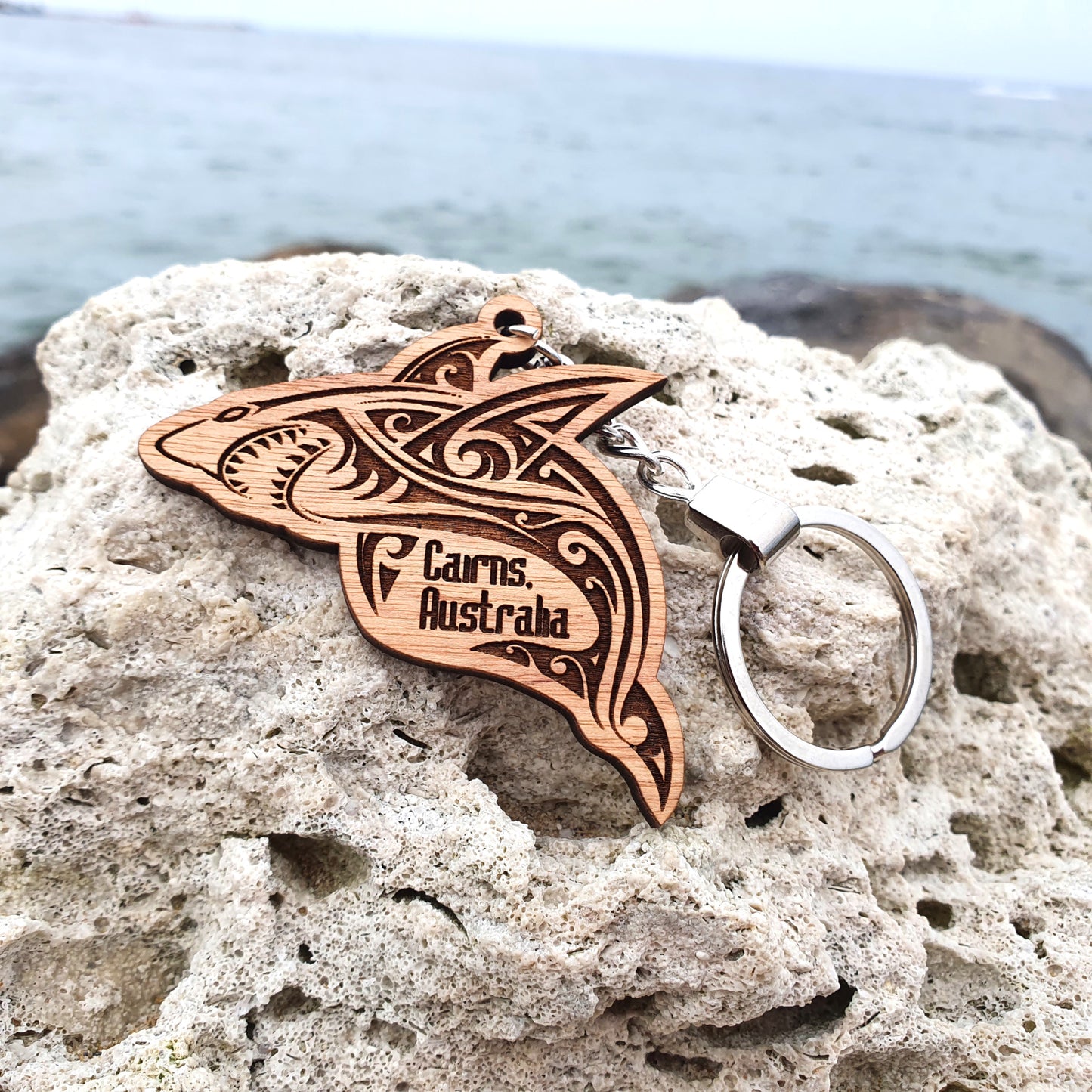 Engraved Wooden Keychain Shark