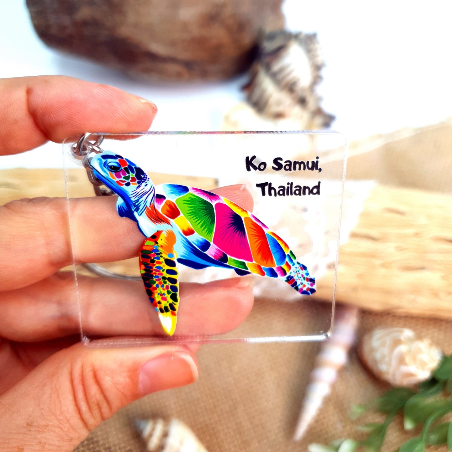 Acrylic Keychain Diving Colorful Turtle