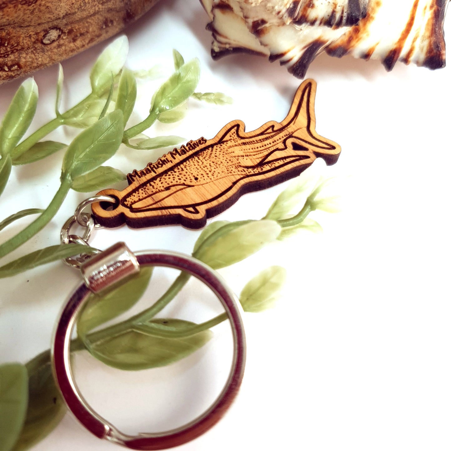 Engraved Whaleshark Wooden Keychain