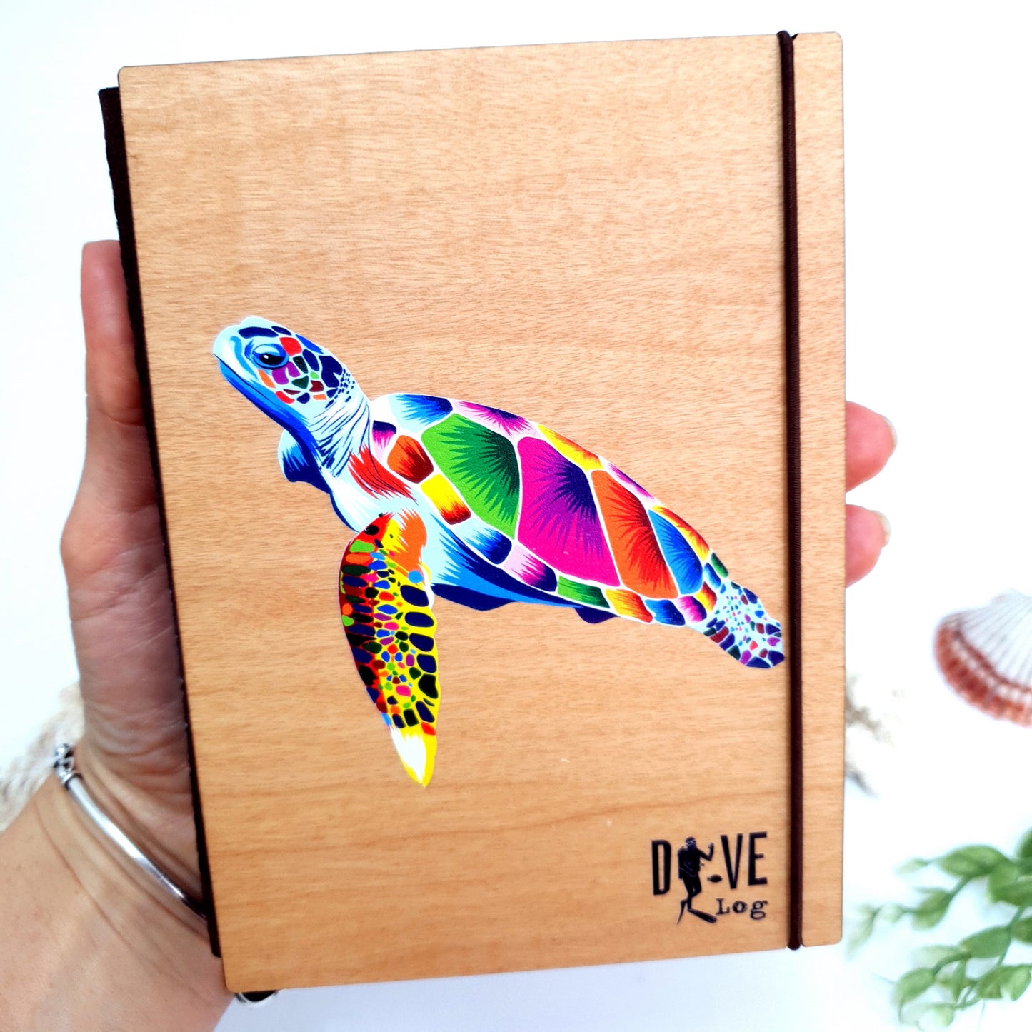 Watercolor Turtle Wooden Dive Log